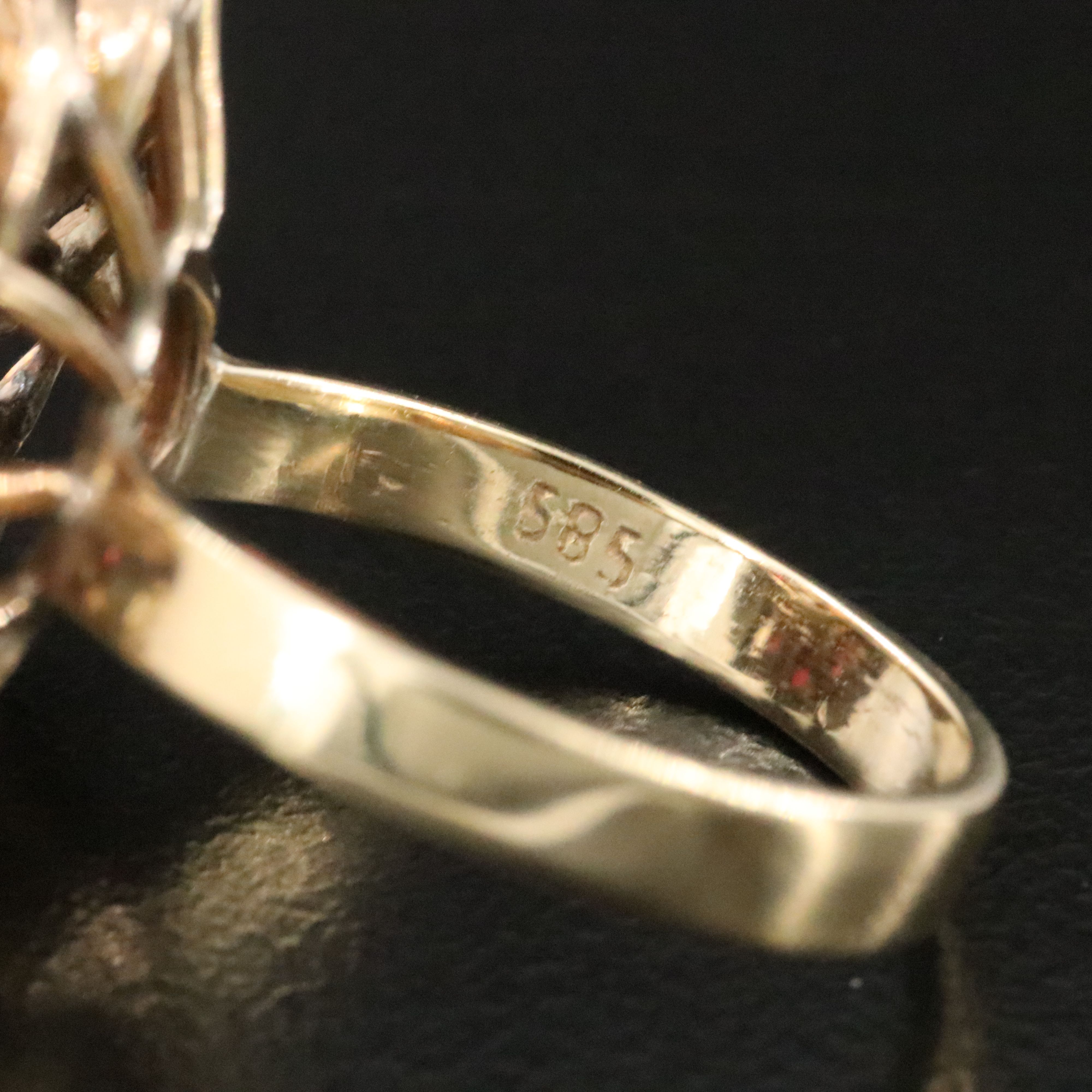 14K Opal and Ruby Tiered Ring with a Foliate Border