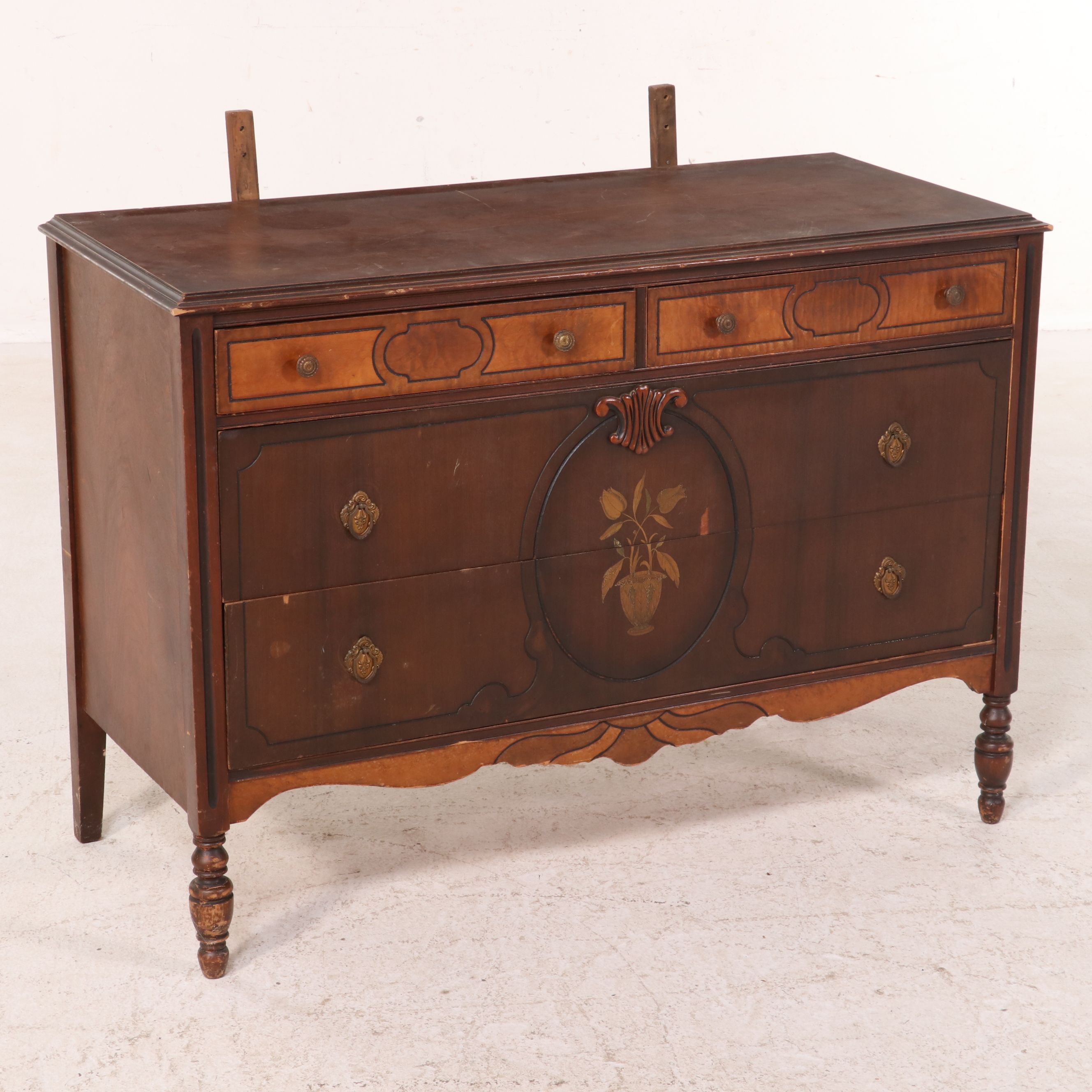 Sheraton Revival Inlaid Walnut Dresser with Mirror, Early 20th Century
