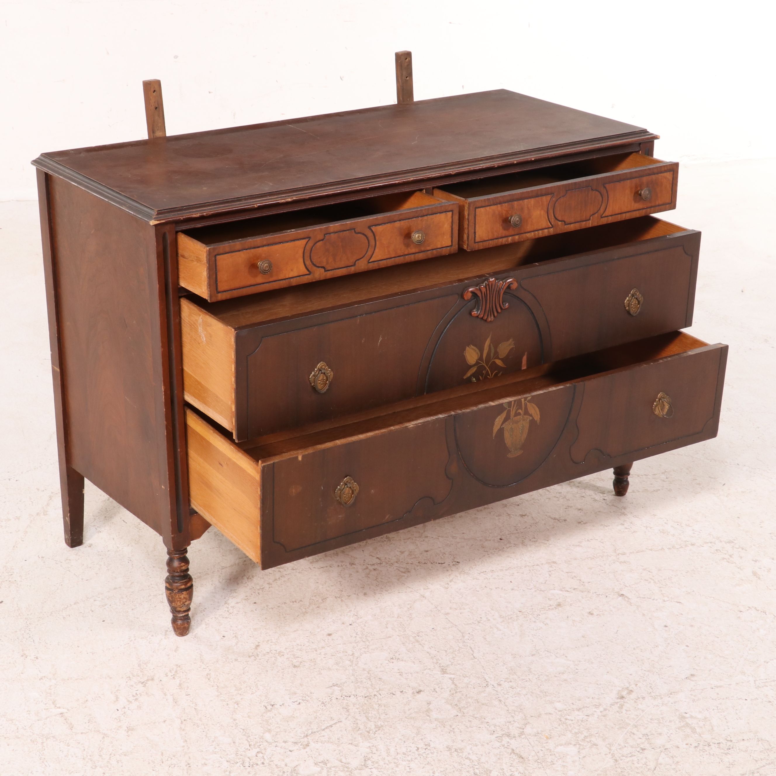 Sheraton Revival Inlaid Walnut Dresser with Mirror, Early 20th Century