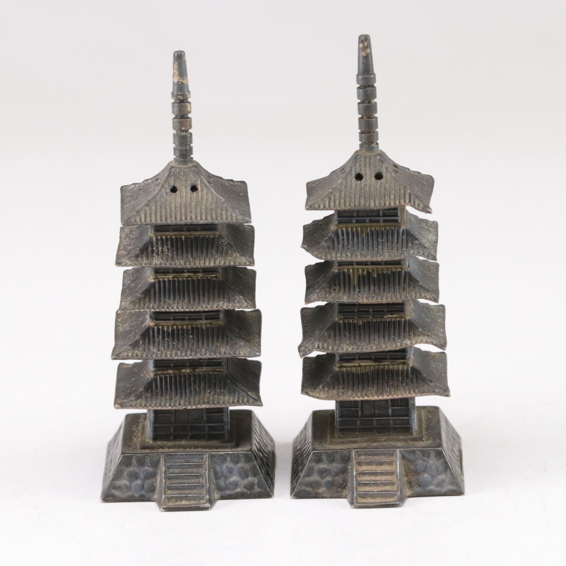 East Asian 950 Silver Pagoda Salt and Pepper Shakers
