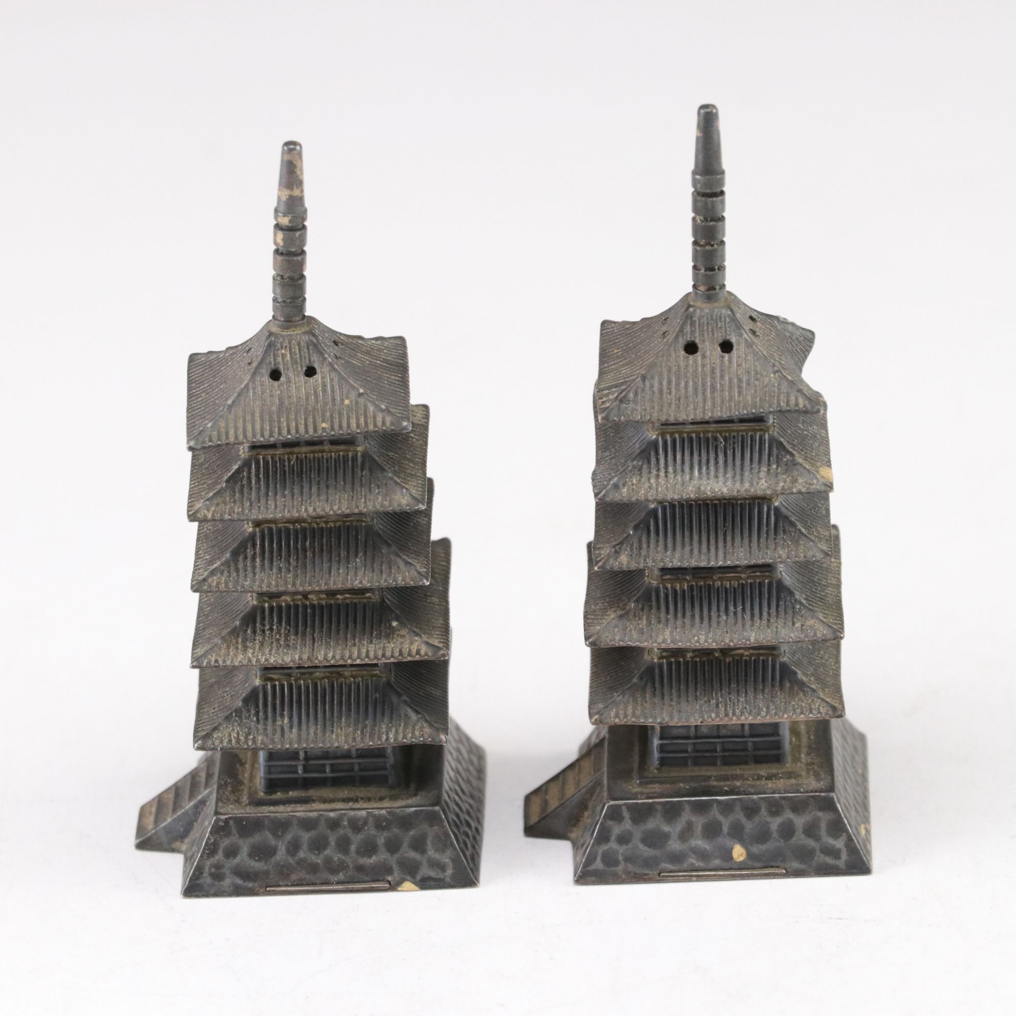 East Asian 950 Silver Pagoda Salt and Pepper Shakers