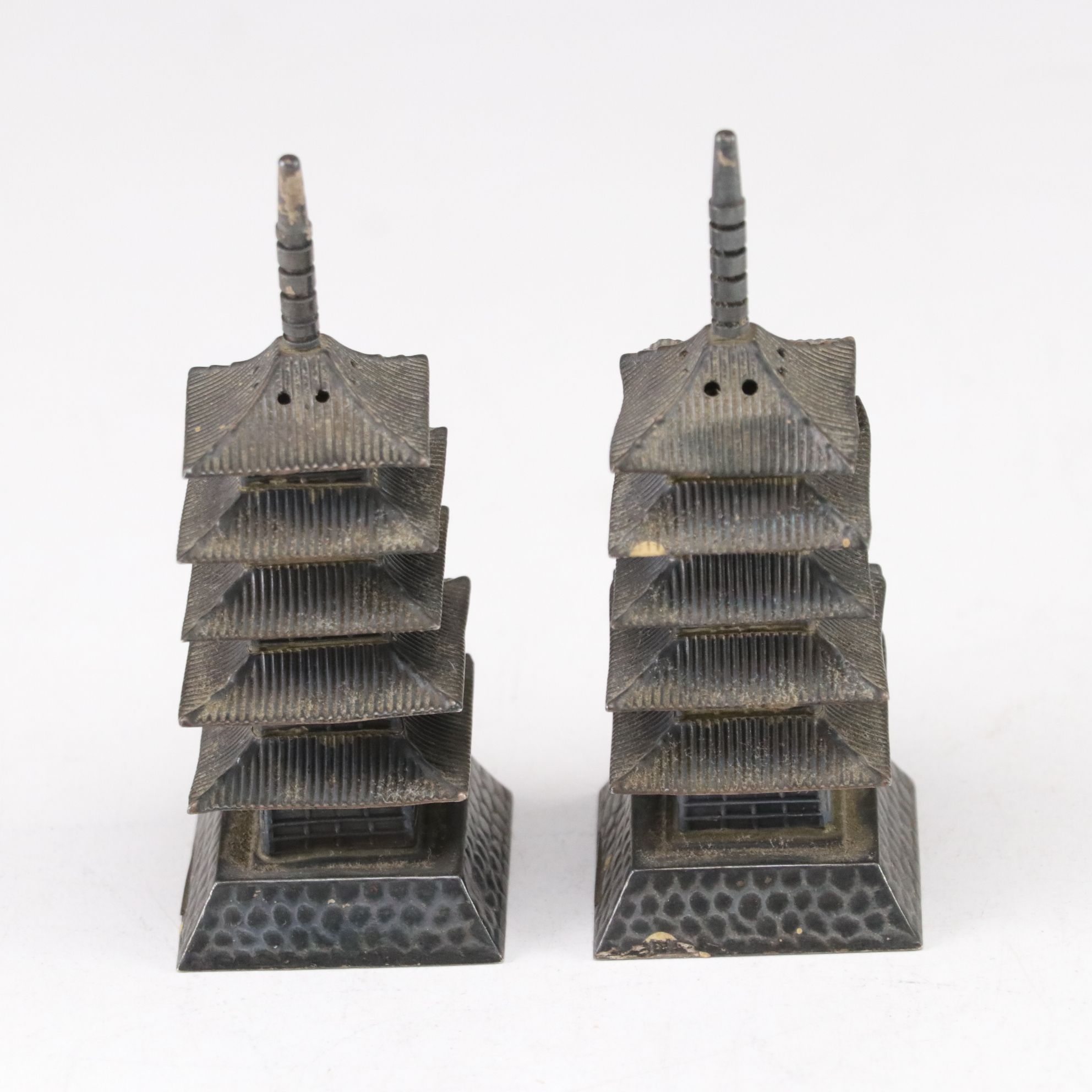 East Asian 950 Silver Pagoda Salt and Pepper Shakers