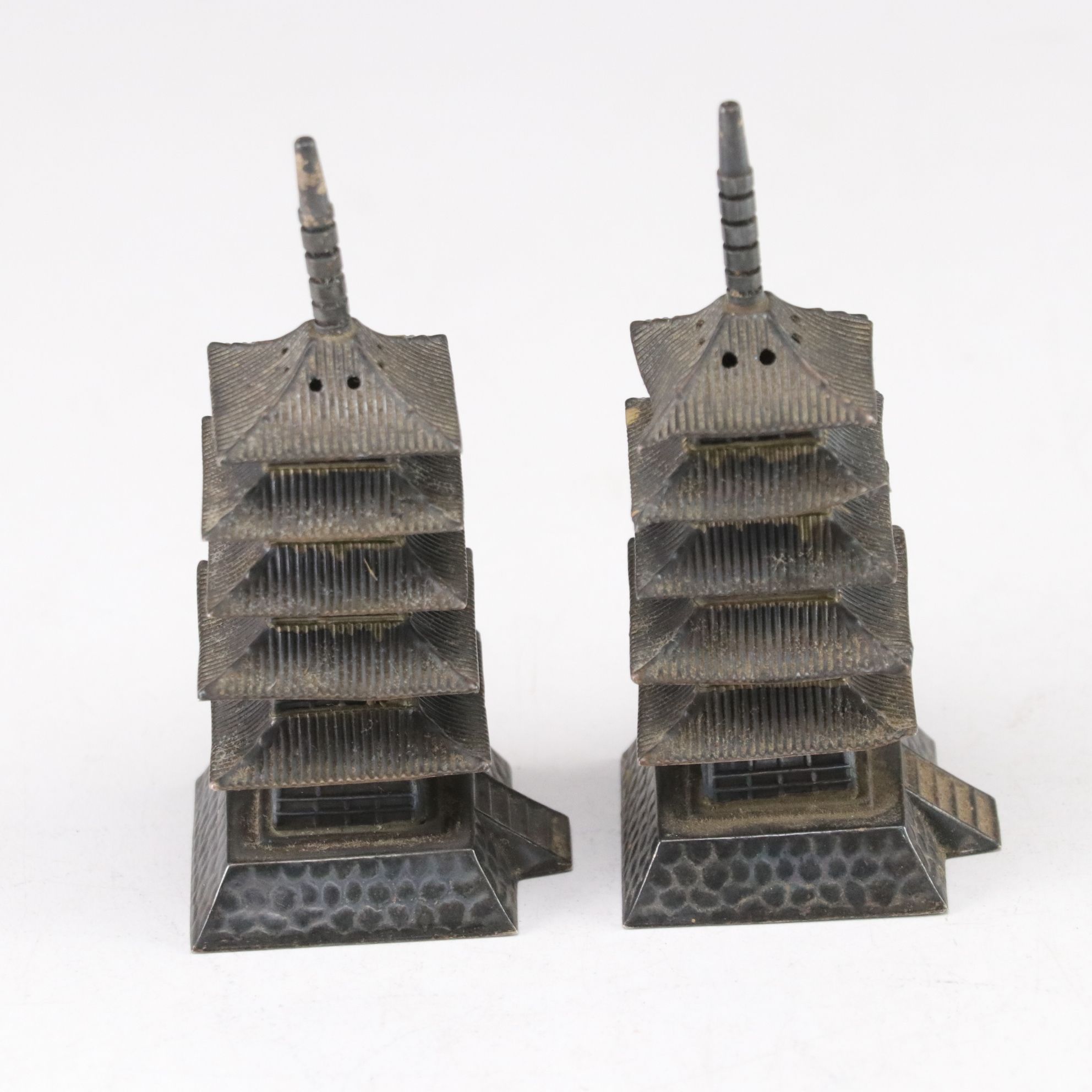 East Asian 950 Silver Pagoda Salt and Pepper Shakers
