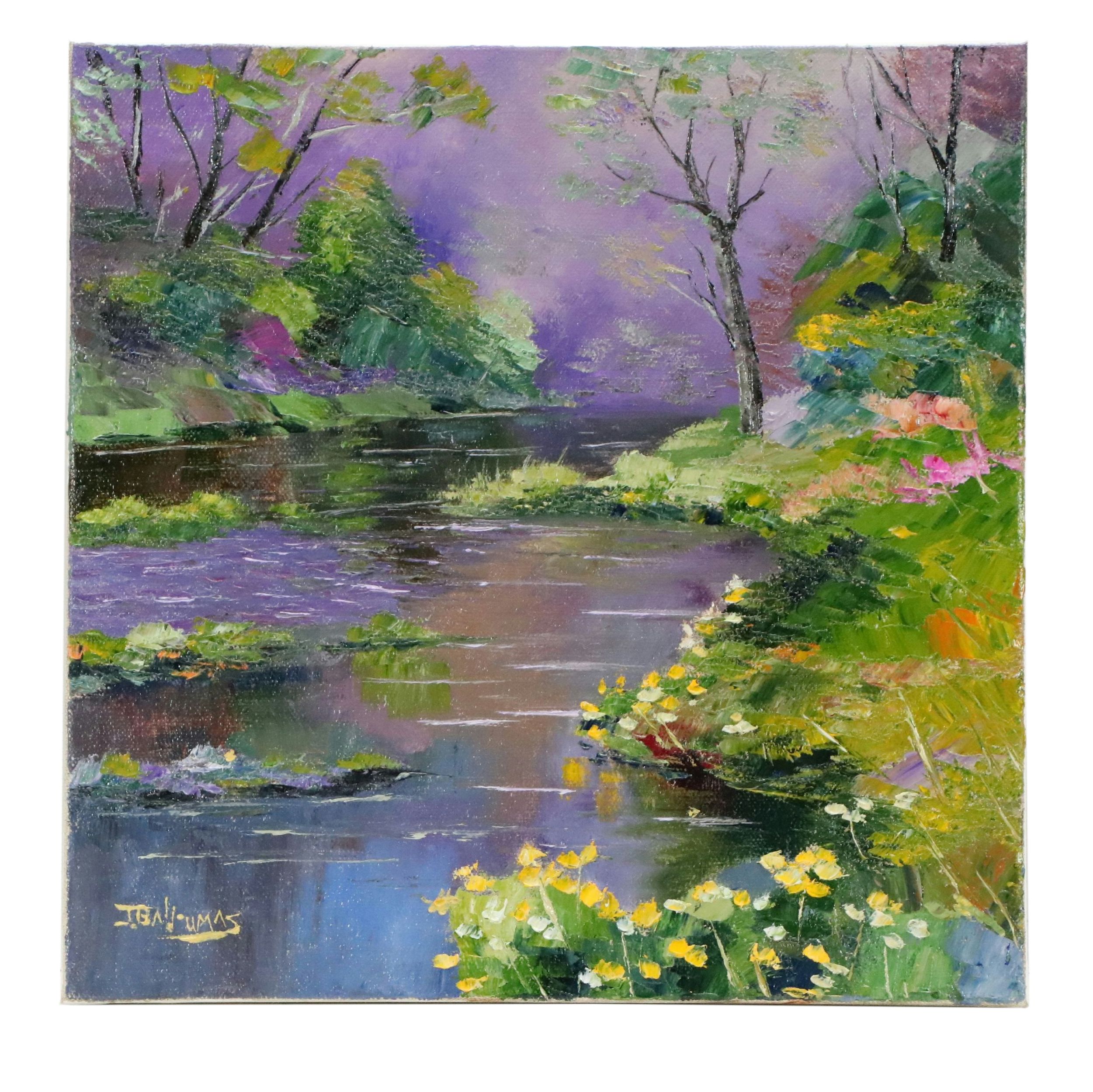 James Baldoumas Oil Painting "Flowering Pond," 2026