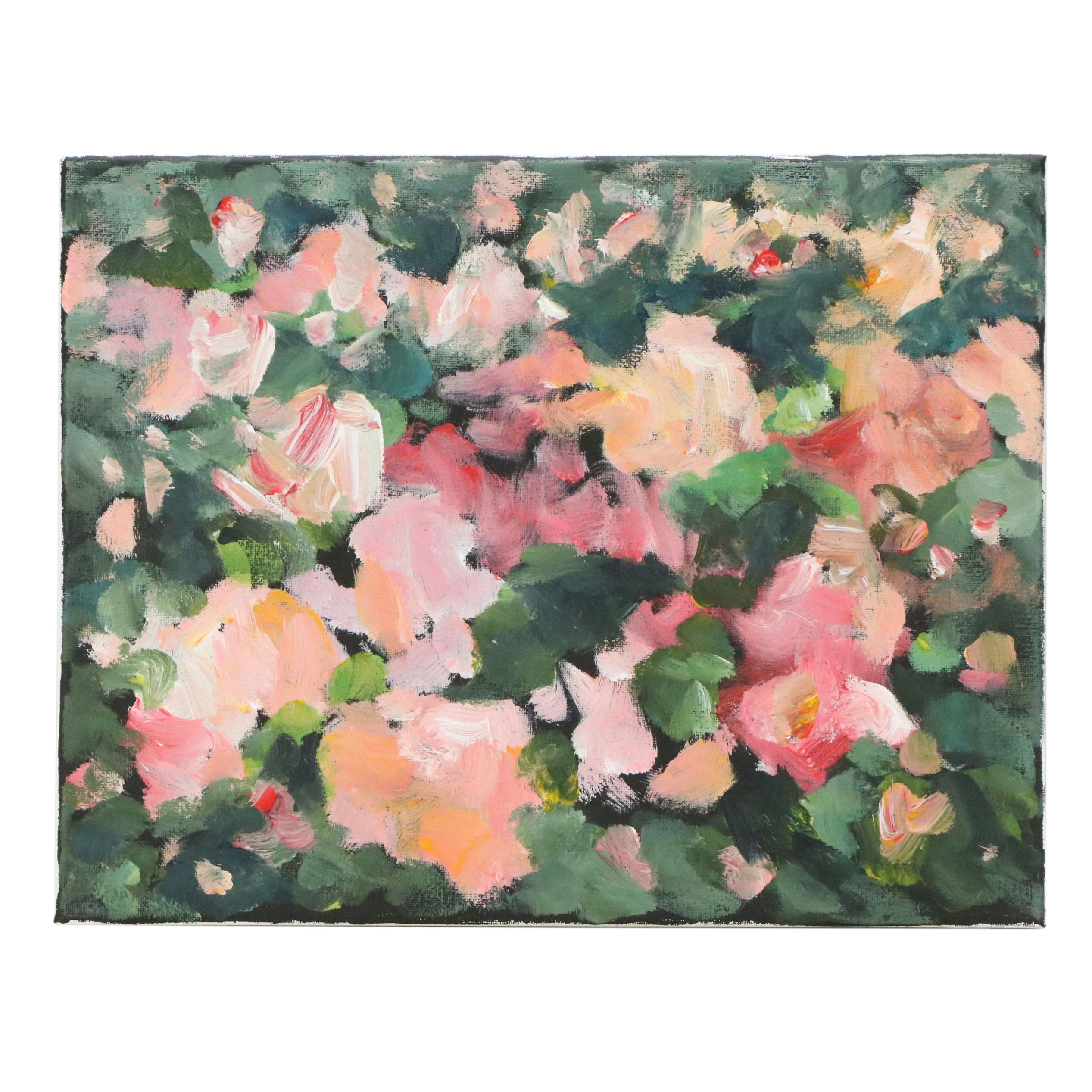 Leif Janek Abstract Acrylic Painting "Roses," 21st Century