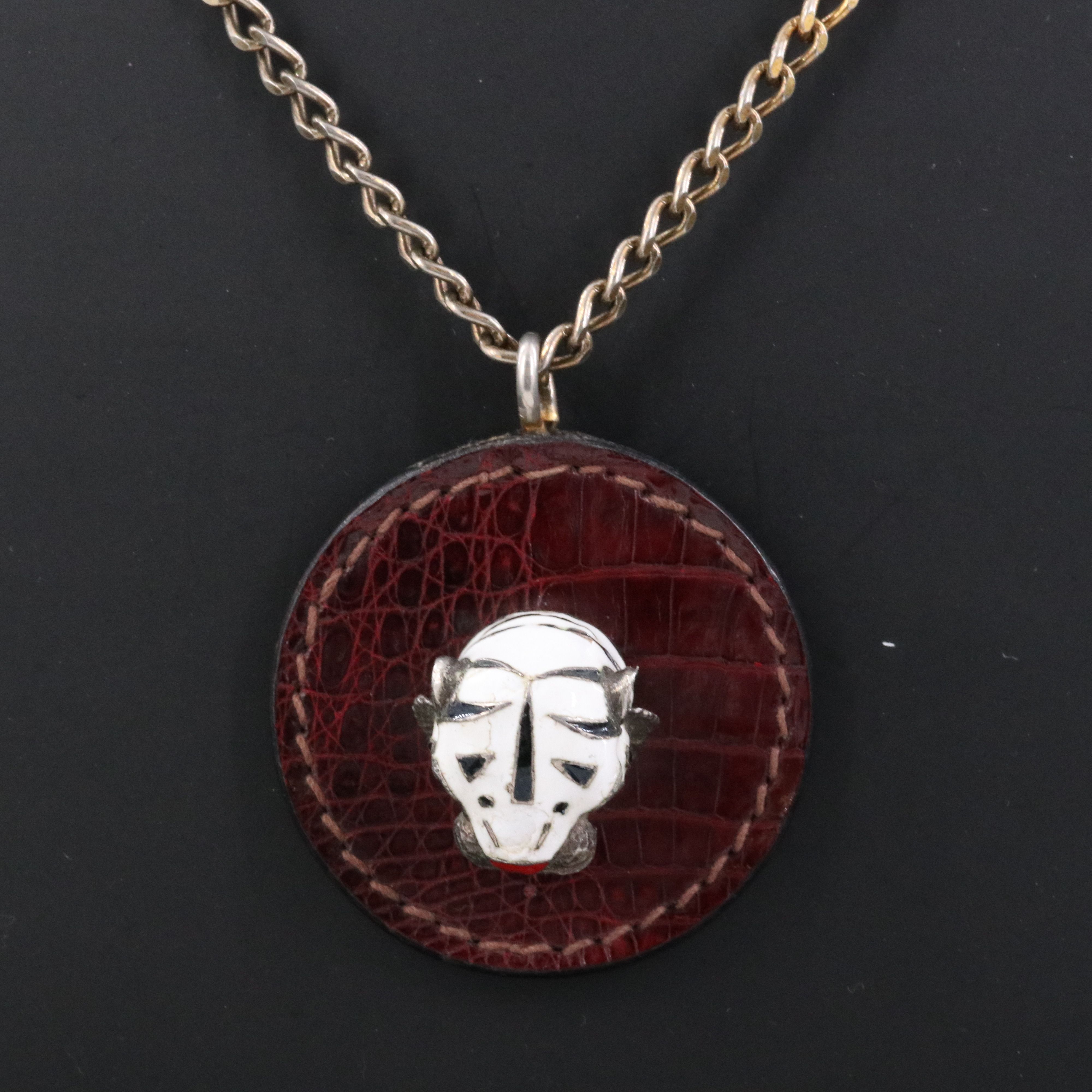 Vintage Gucci Lion Head on Leather Pendant Necklace