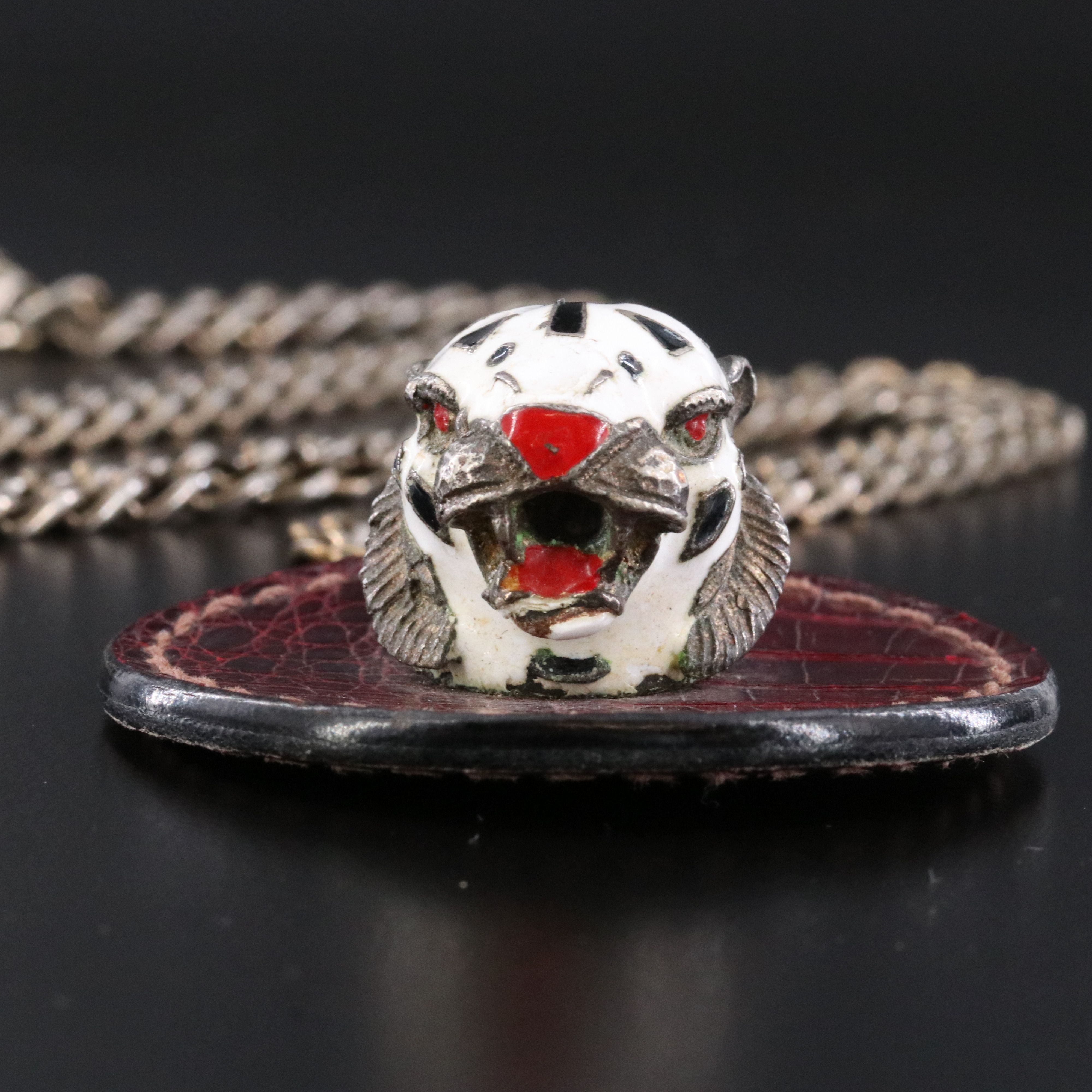 Vintage Gucci Lion Head on Leather Pendant Necklace