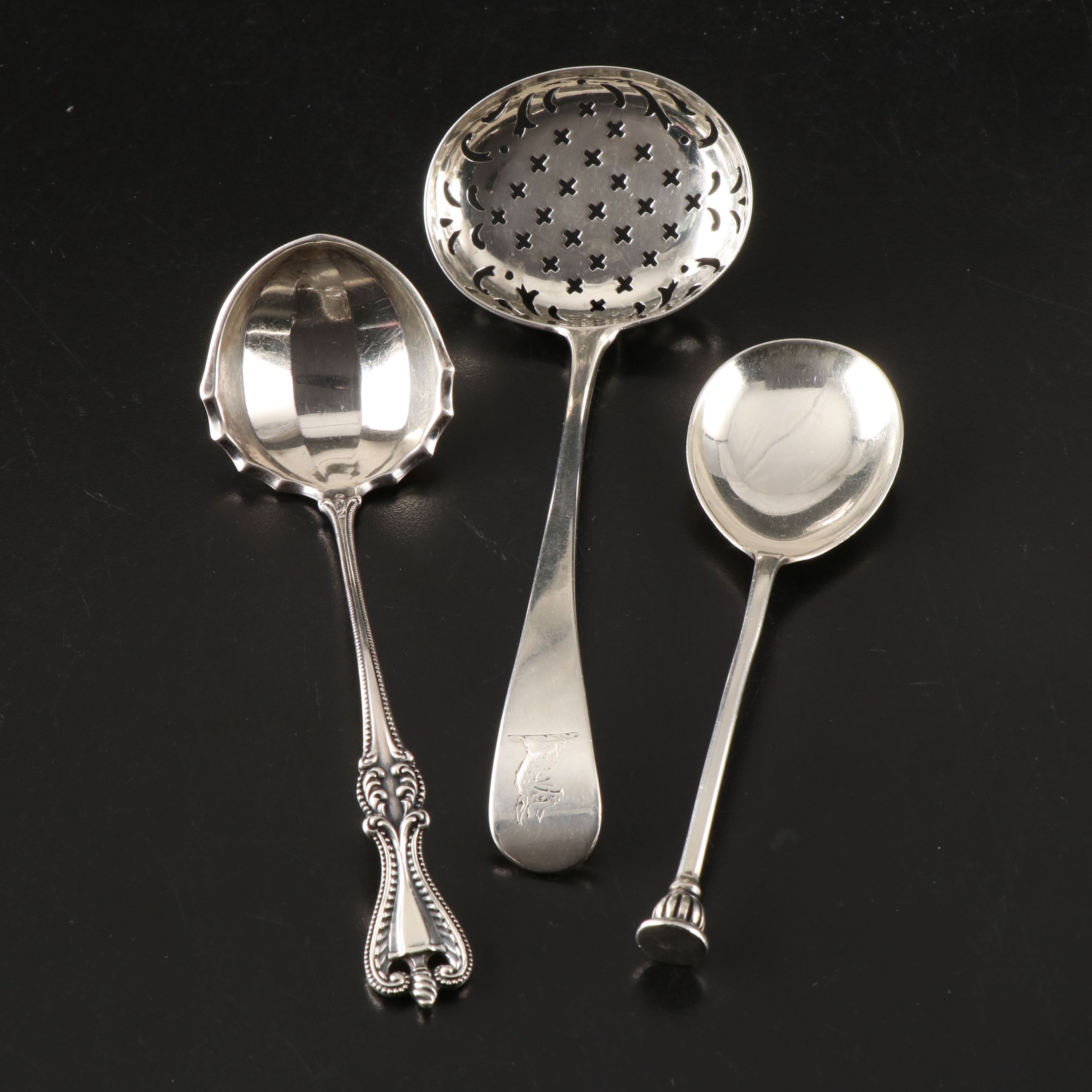 Towle "Old Colonial" Sterling Cream Ladle with Antique English Sterling Spoons