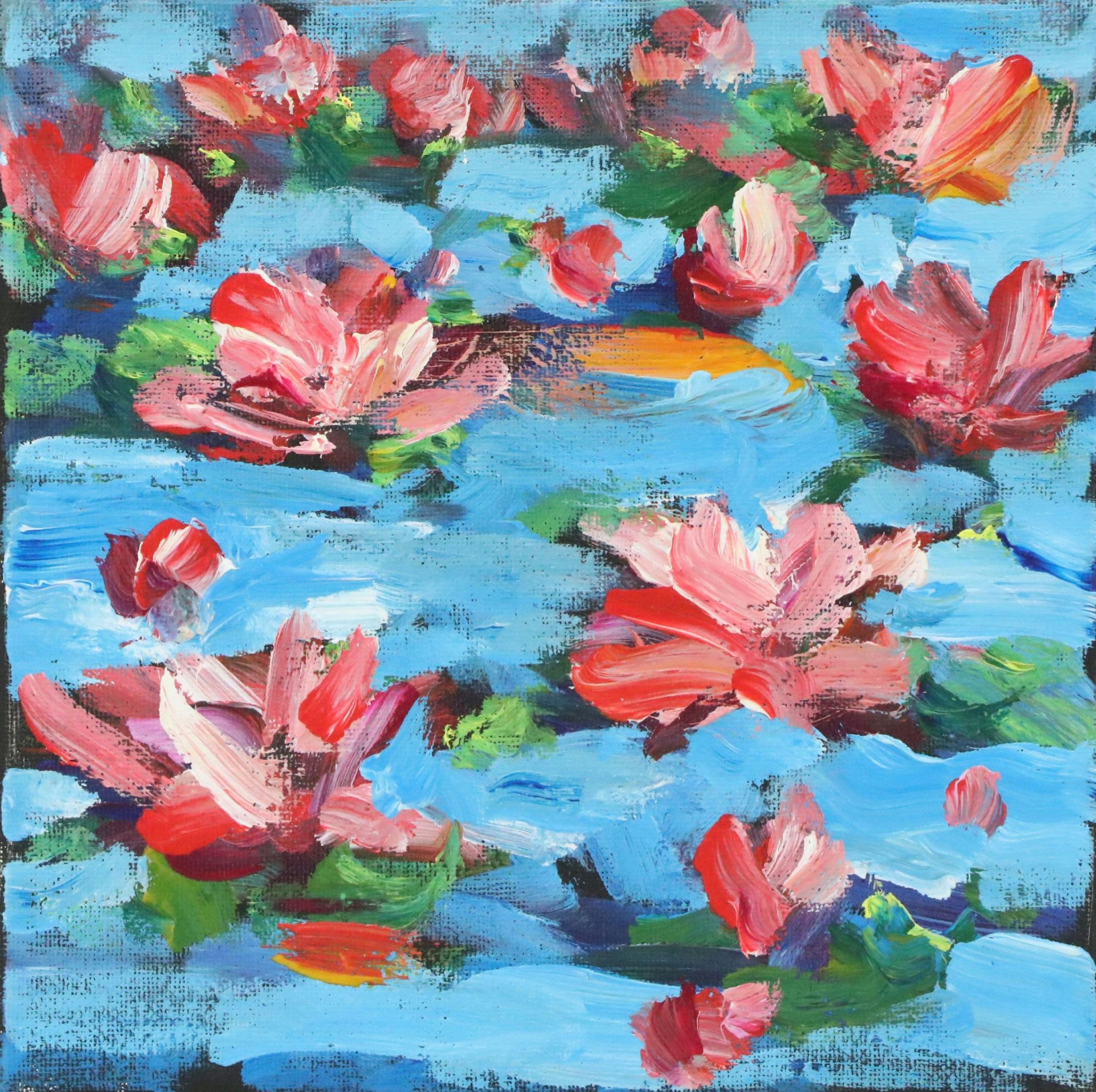 Amelia Colne Acrylic Painting of Water Lilies, 21st Century