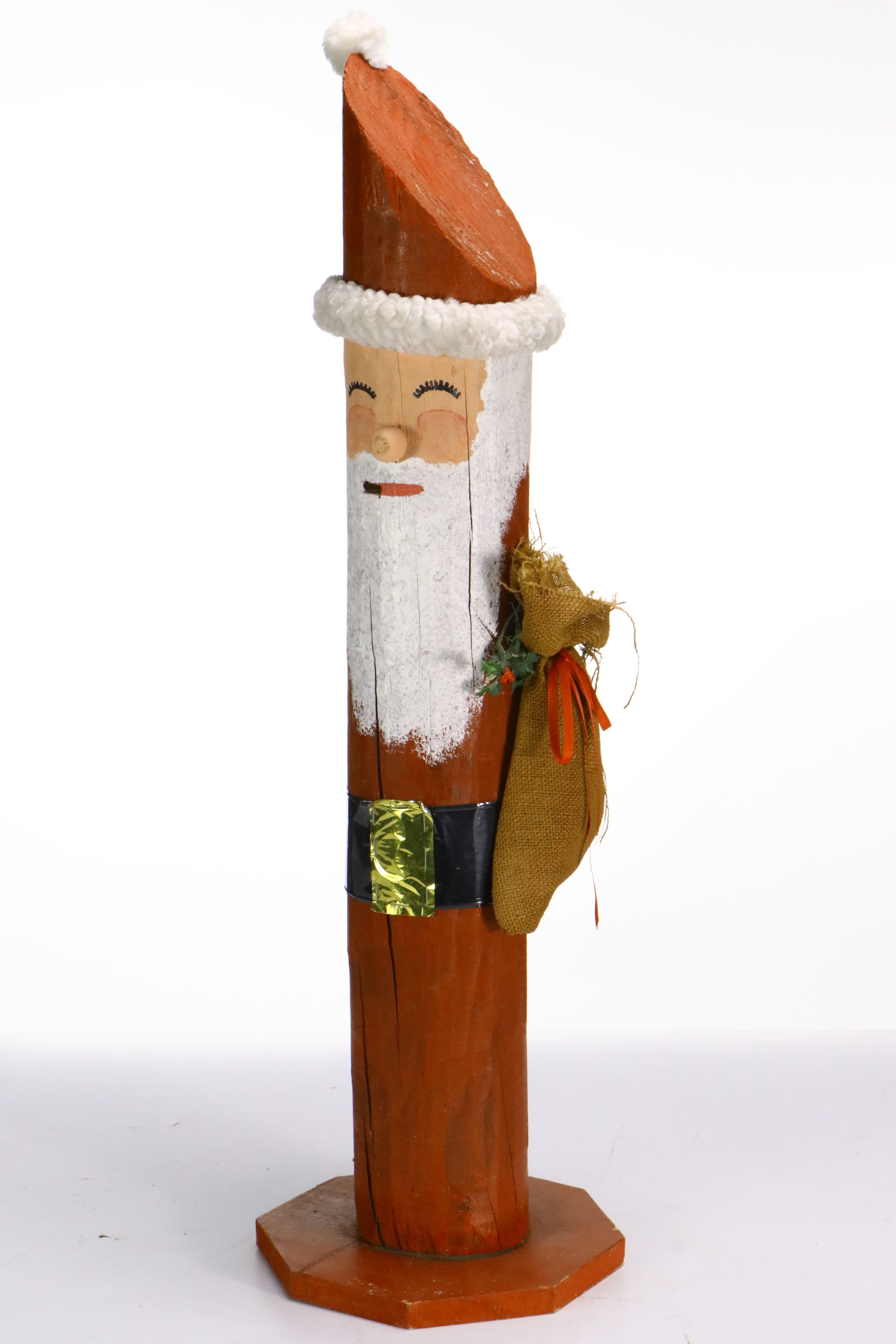 Folk Art Painted Log Santa Statue