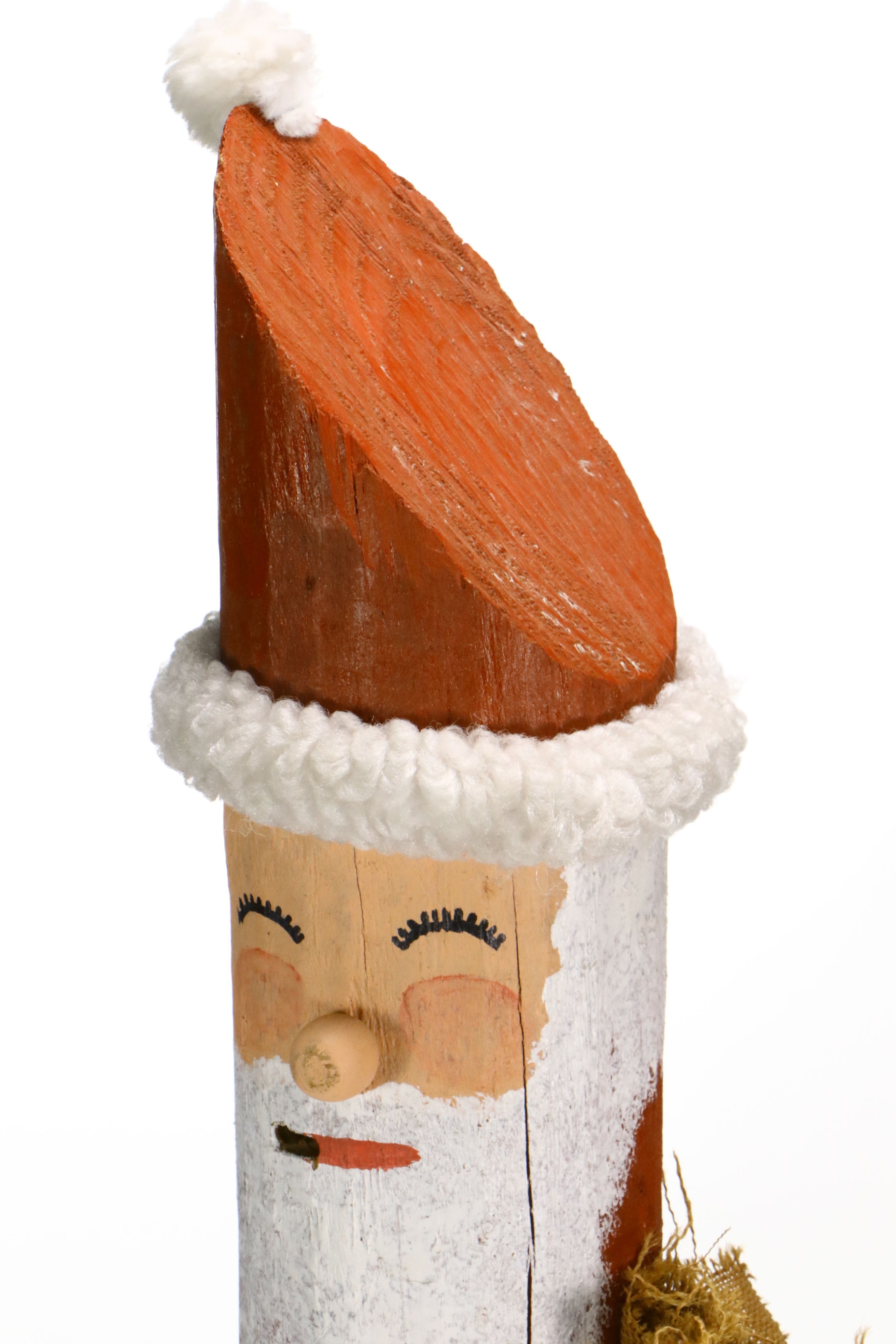 Folk Art Painted Log Santa Statue