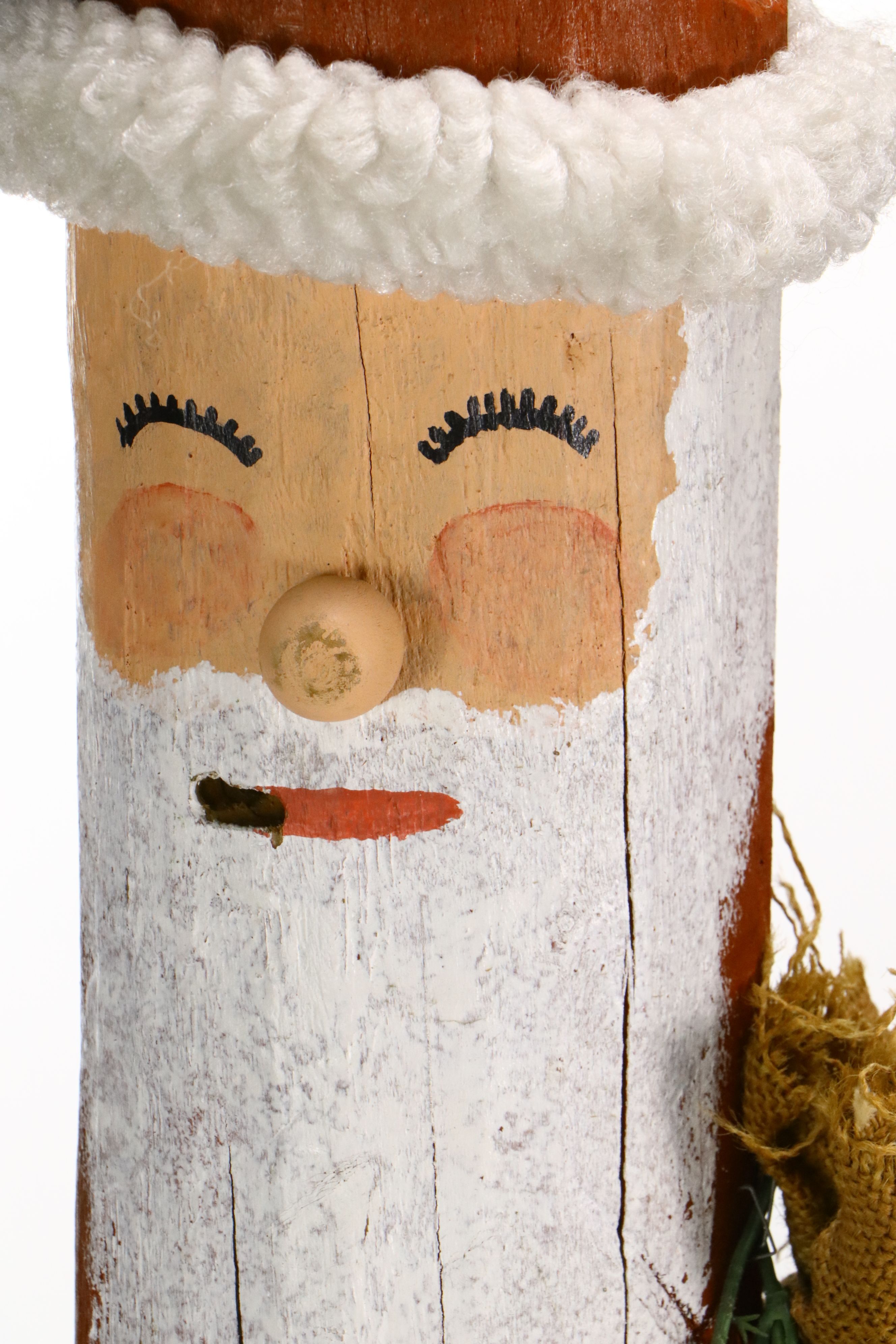 Folk Art Painted Log Santa Statue