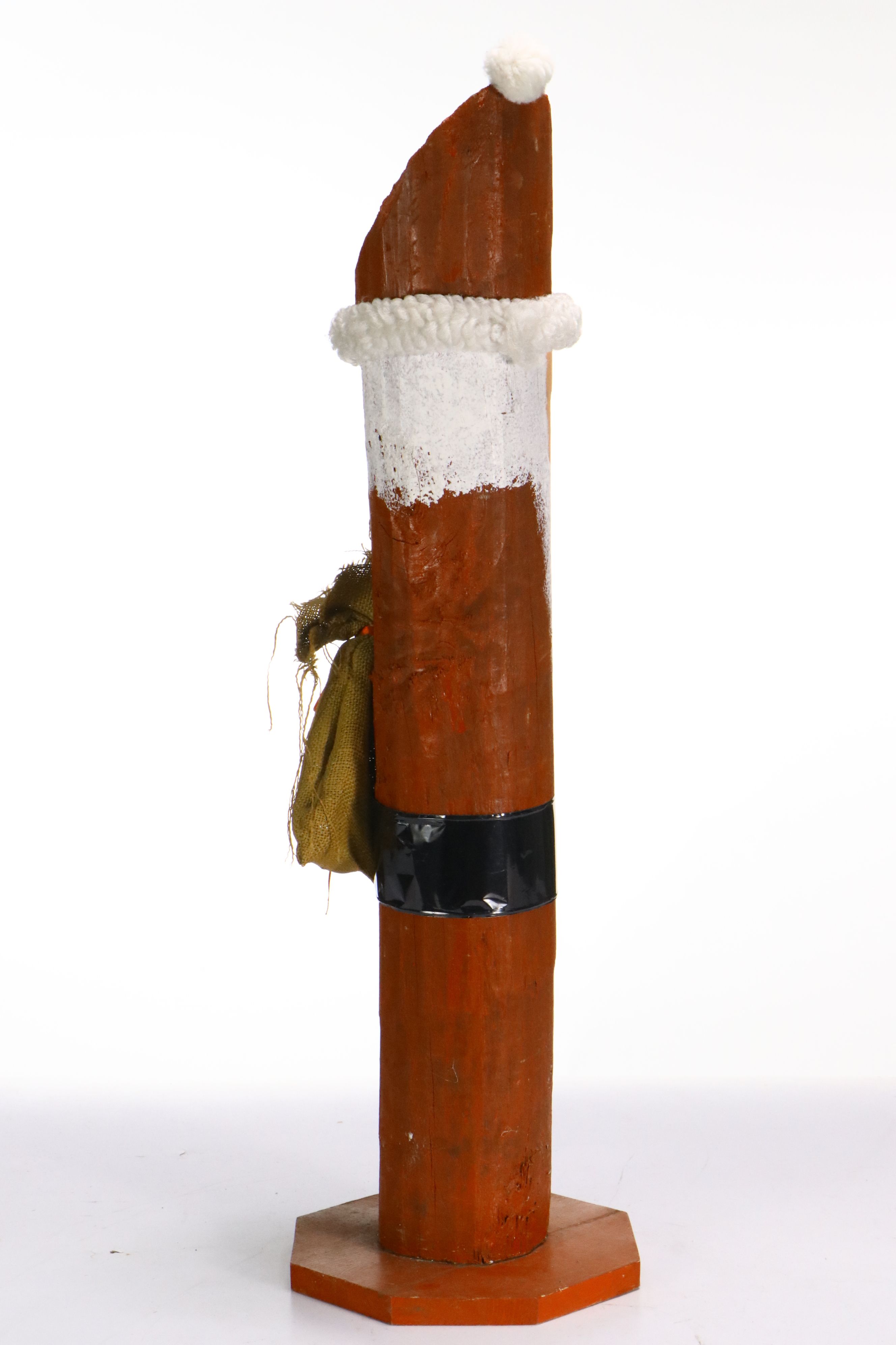 Folk Art Painted Log Santa Statue