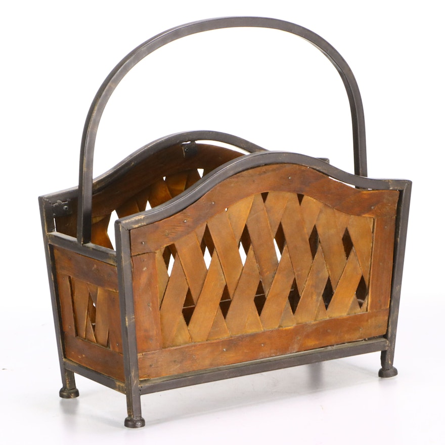 Contemporary Wood and Iron Lattice Magazine Rack | EBTH