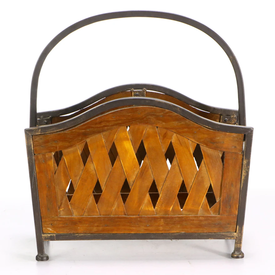 Contemporary Wood and Iron Lattice Magazine Rack | EBTH