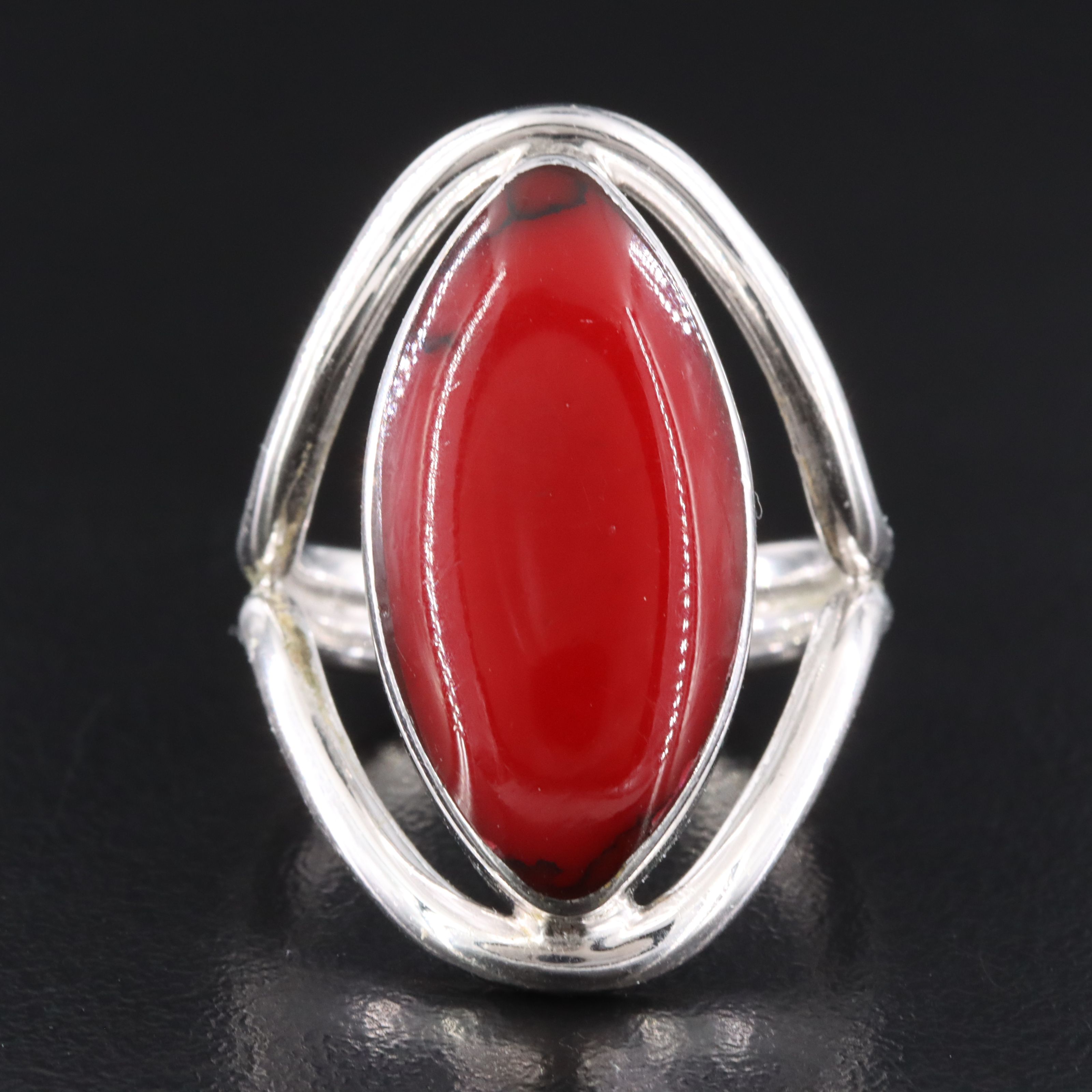 Mexican Faux Coral Navette Ring