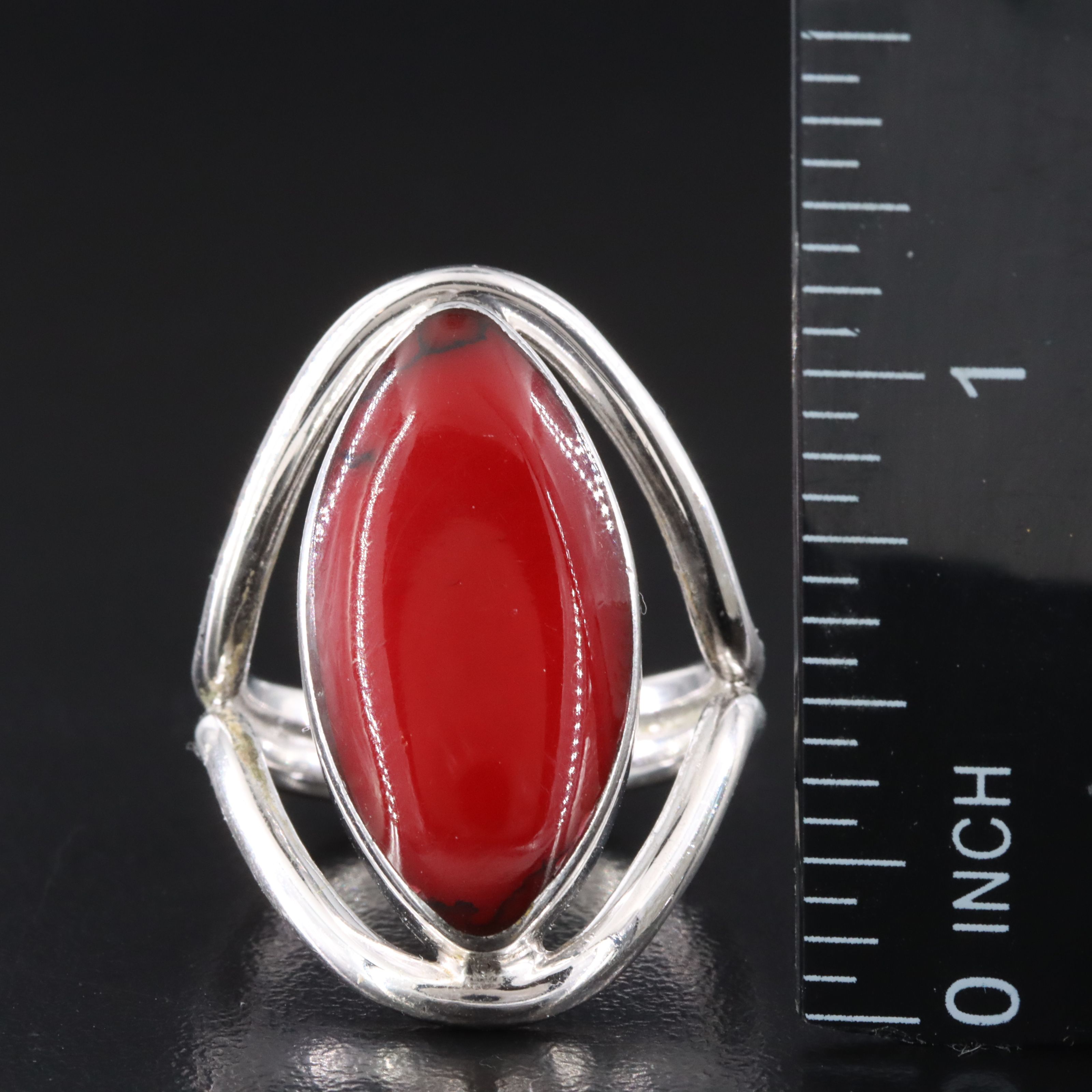 Mexican Faux Coral Navette Ring
