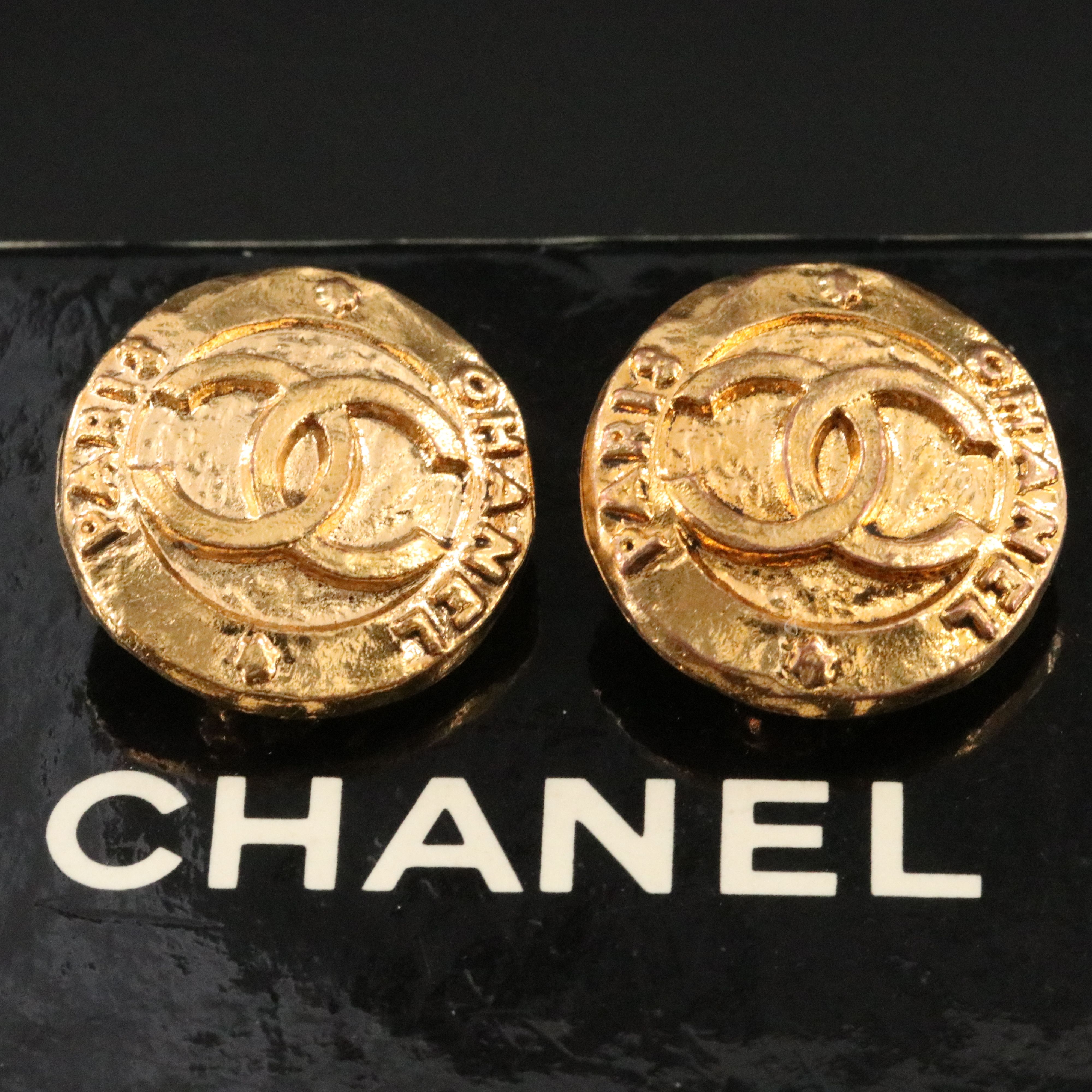 Chanel Paris CC Button Clip Earrings 1991