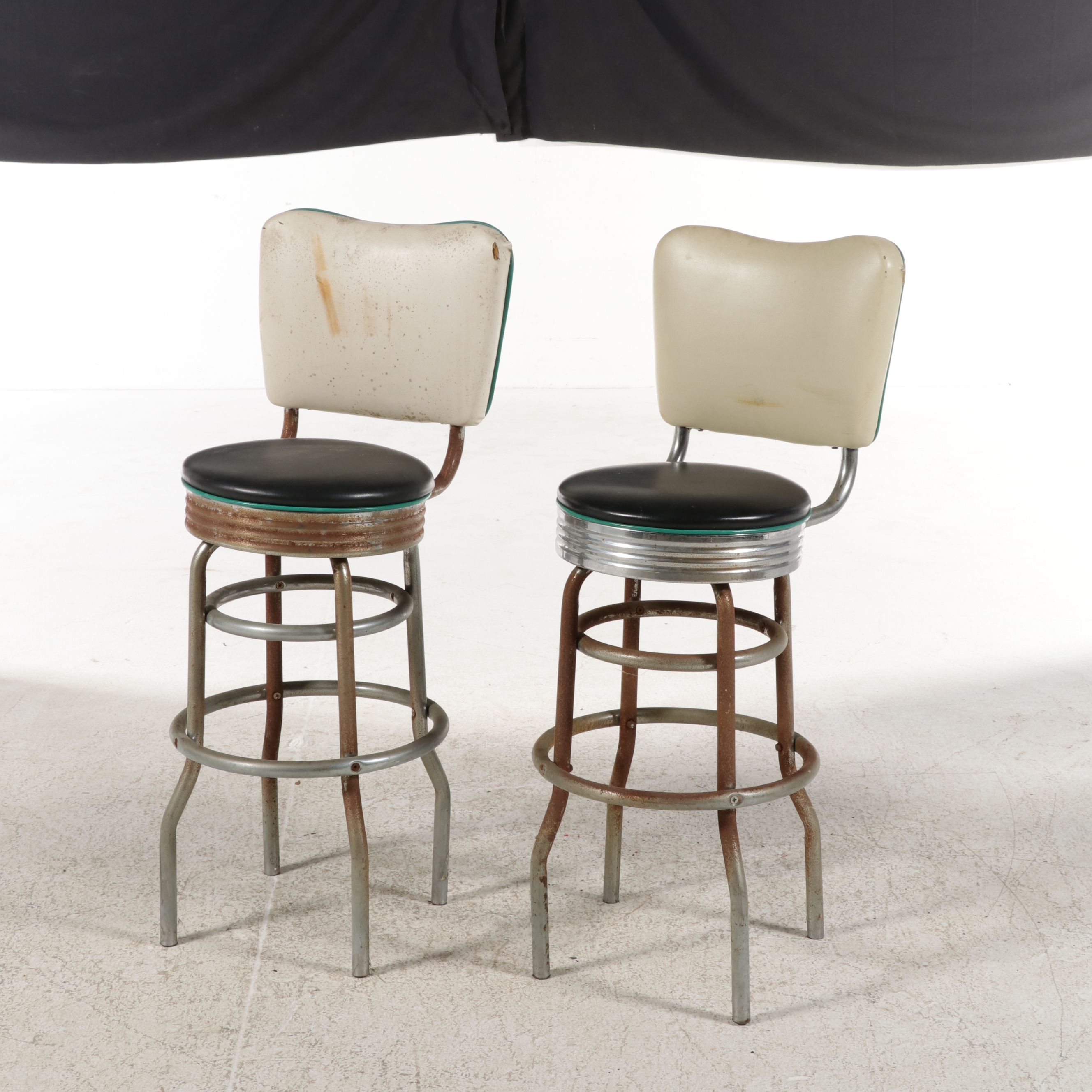 Pair of Mid-Century Diner Style Swivel Barstools, Mid-20th Century