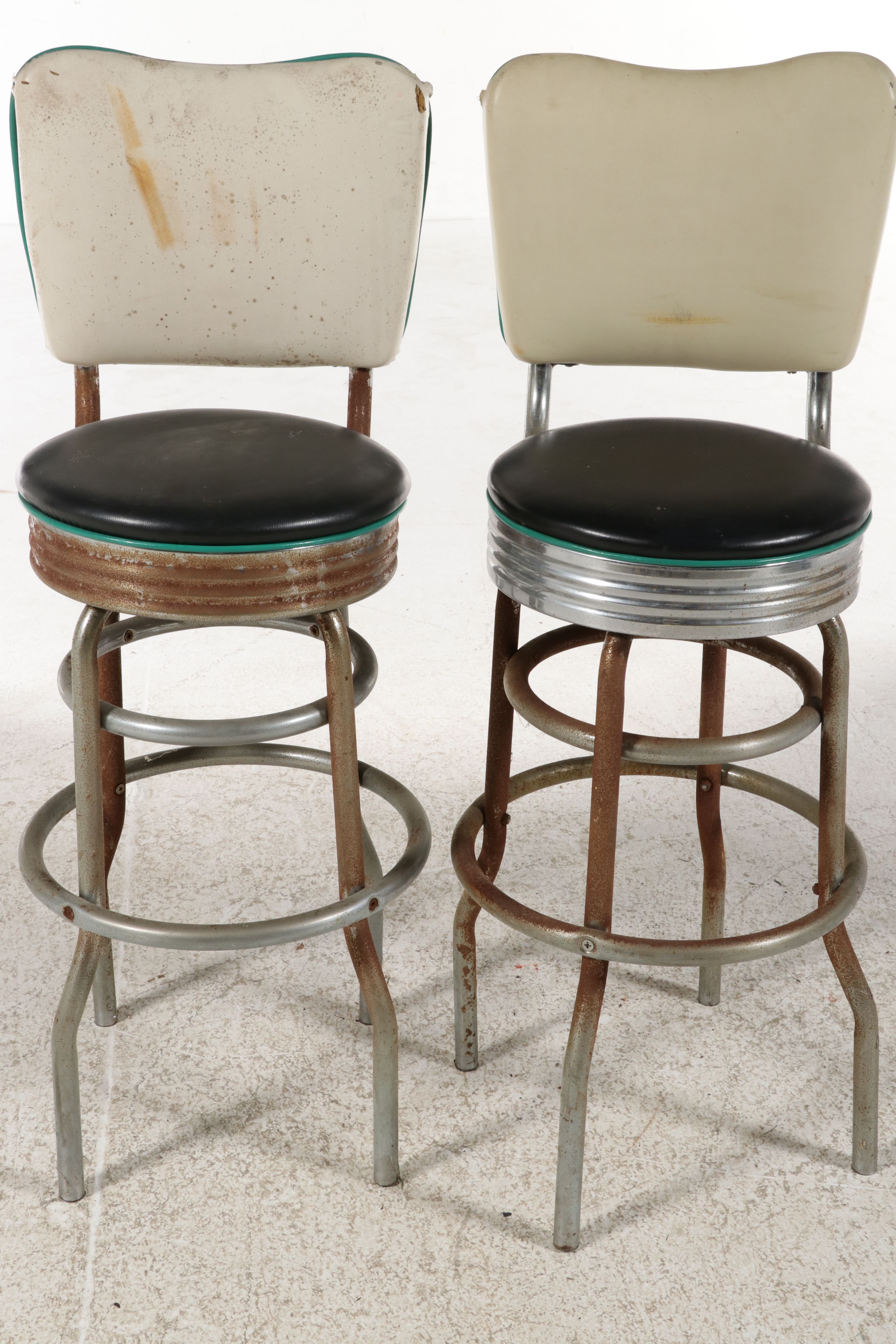 Pair of Mid-Century Diner Style Swivel Barstools, Mid-20th Century