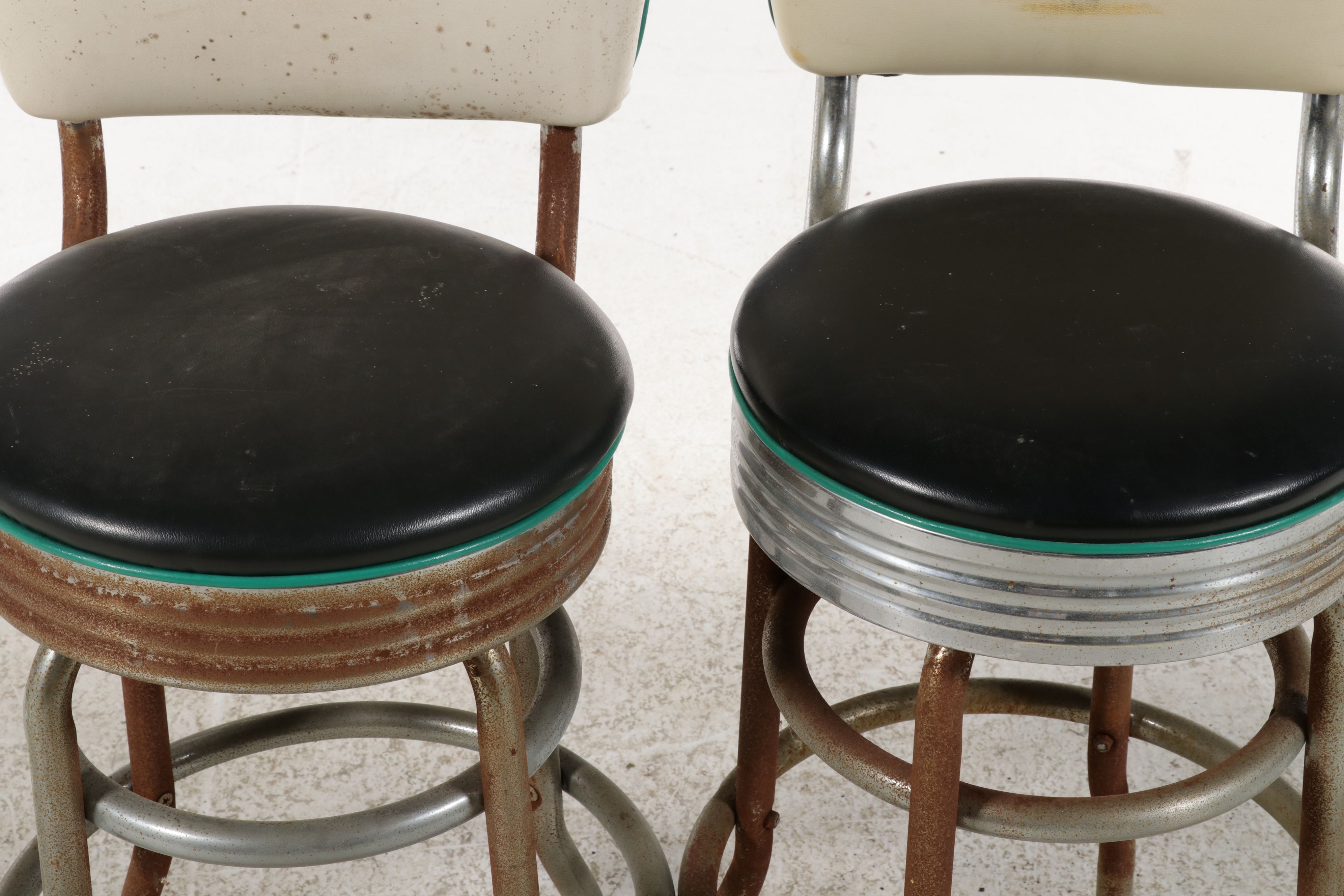 Pair of Mid-Century Diner Style Swivel Barstools, Mid-20th Century