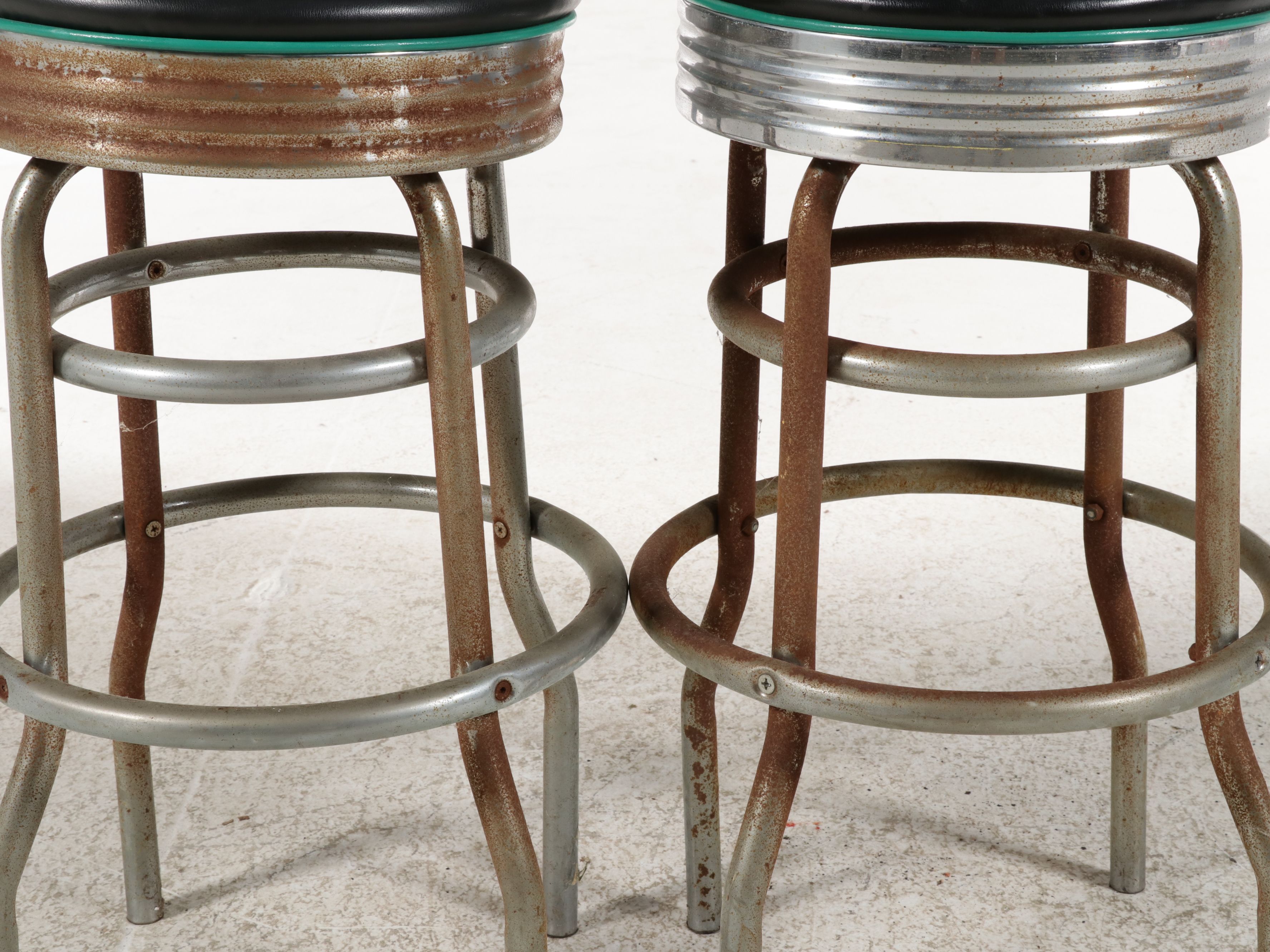 Pair of Mid-Century Diner Style Swivel Barstools, Mid-20th Century