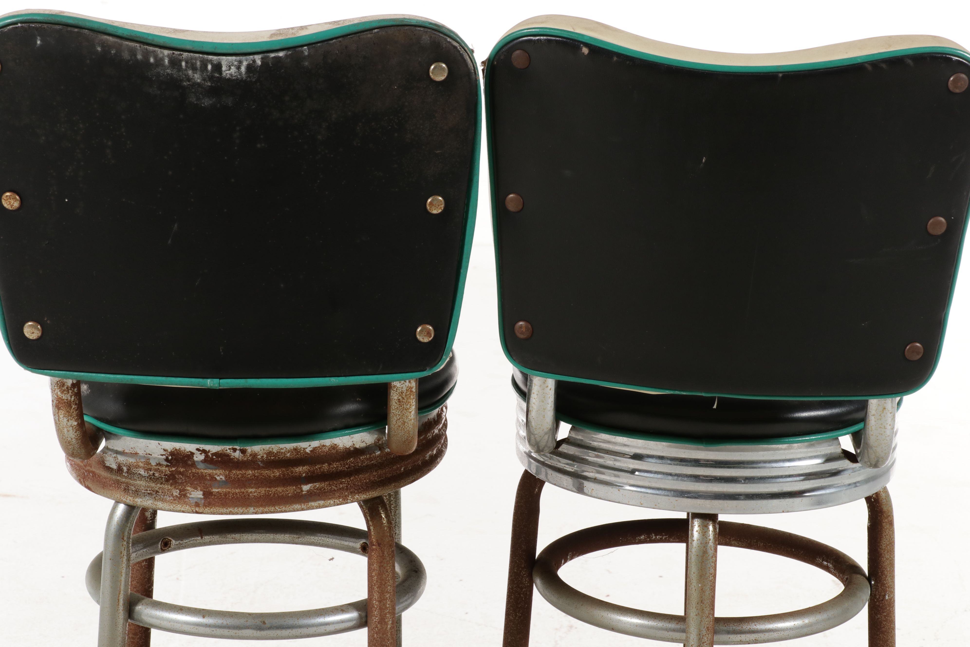 Pair of Mid-Century Diner Style Swivel Barstools, Mid-20th Century