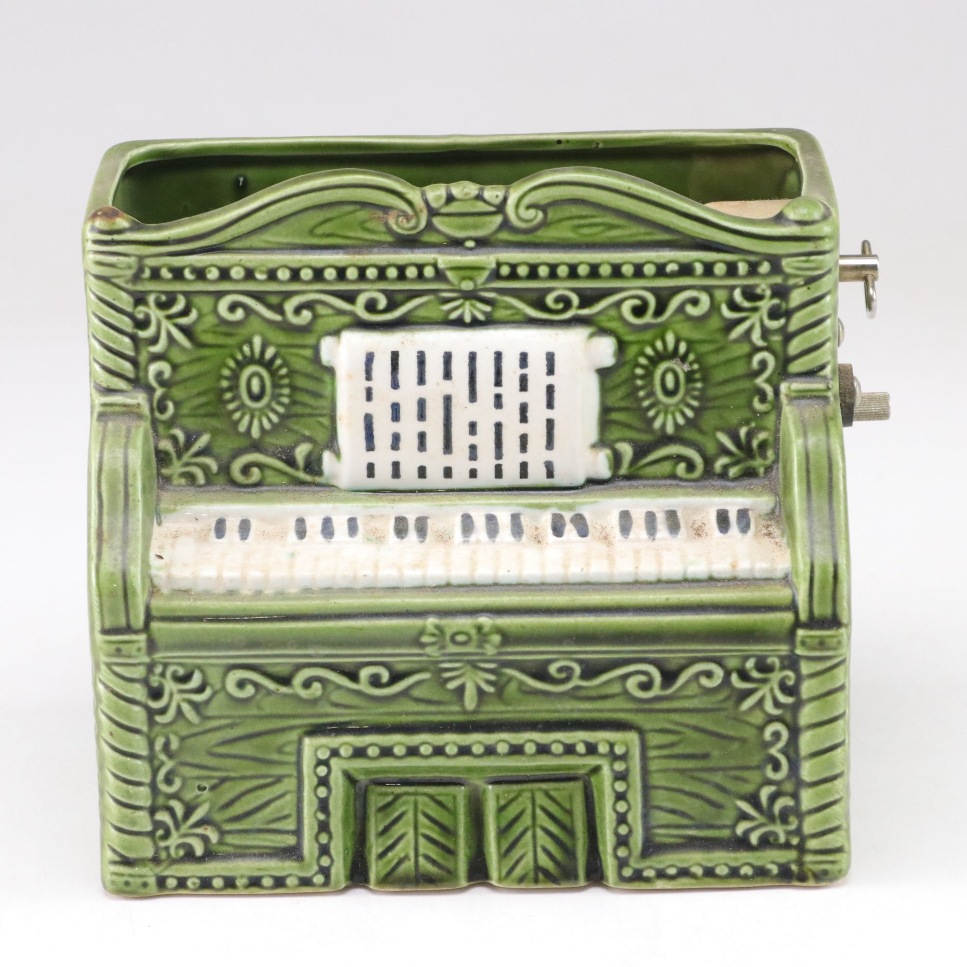 Green Ceramic Piano, Varaflame Luralite Lighter and Shona Stone Bust