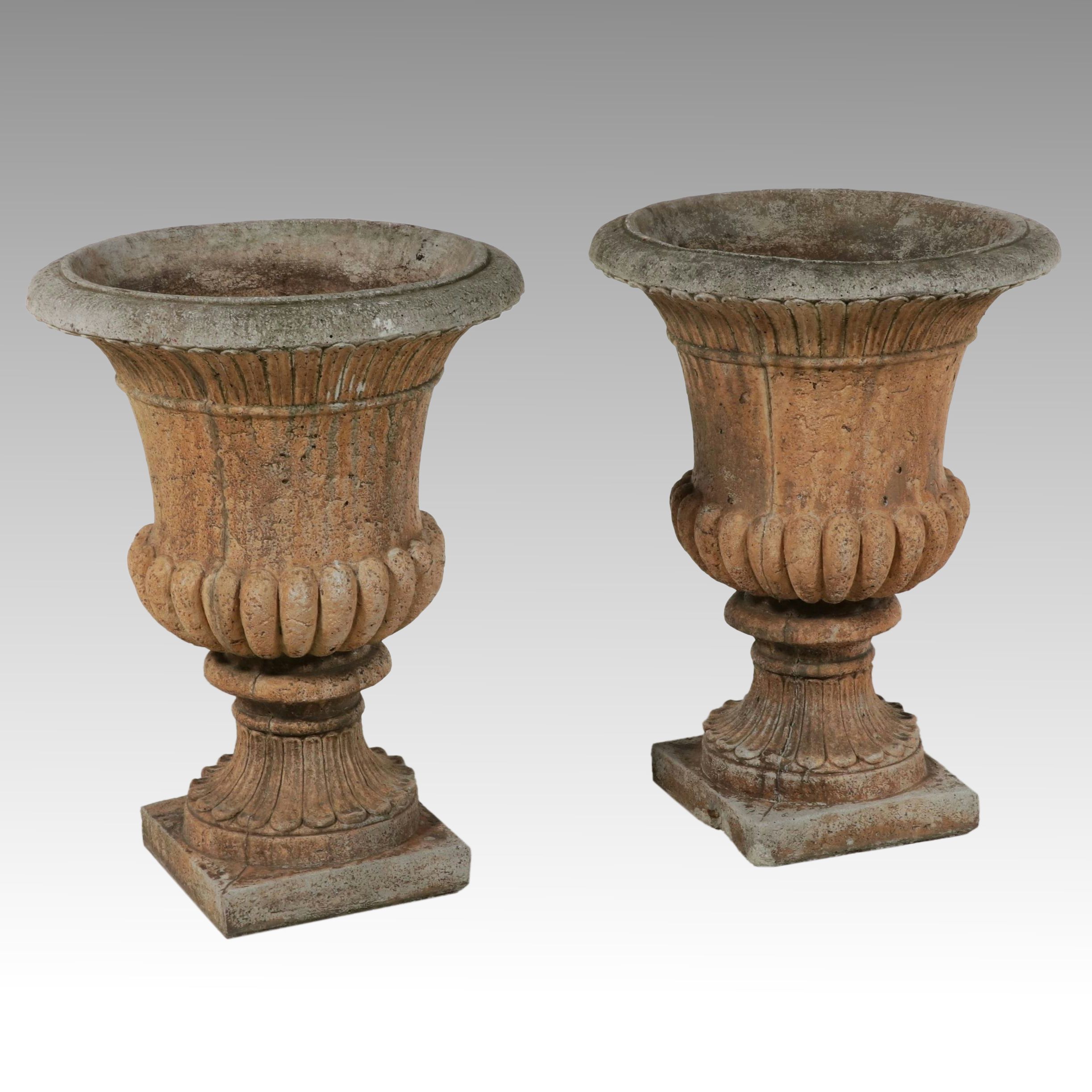 Neoclassical Style Concrete Urn Planter Pair
