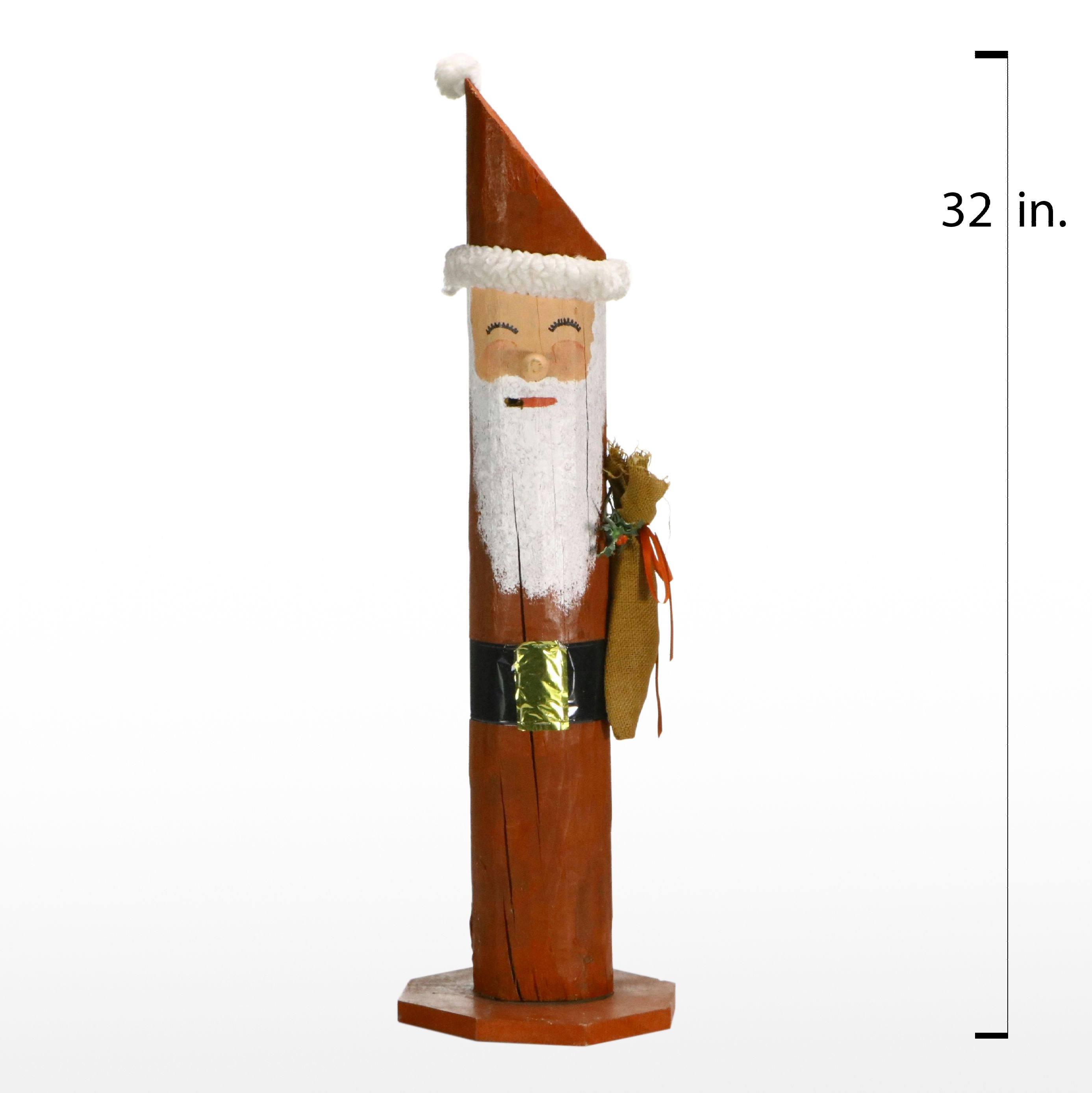 Folk Art Painted Log Santa Statue