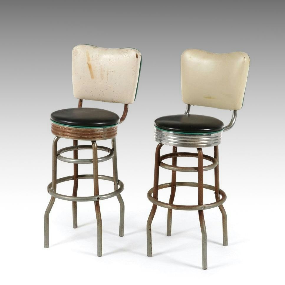 Pair of Mid-Century Diner Style Swivel Barstools, Mid-20th Century