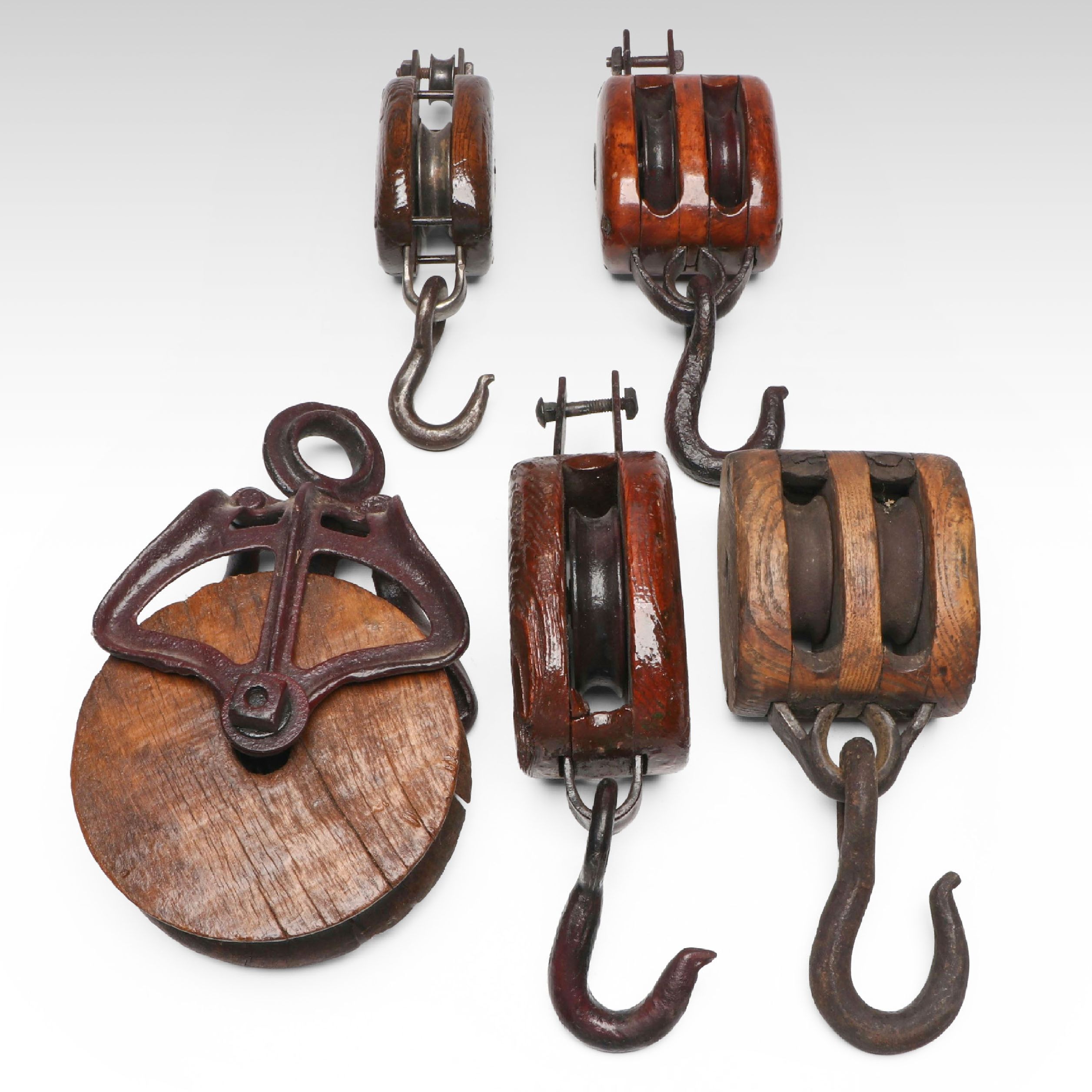 Industrial Wooden Block and Tackle Pulleys with Wheel Pulley