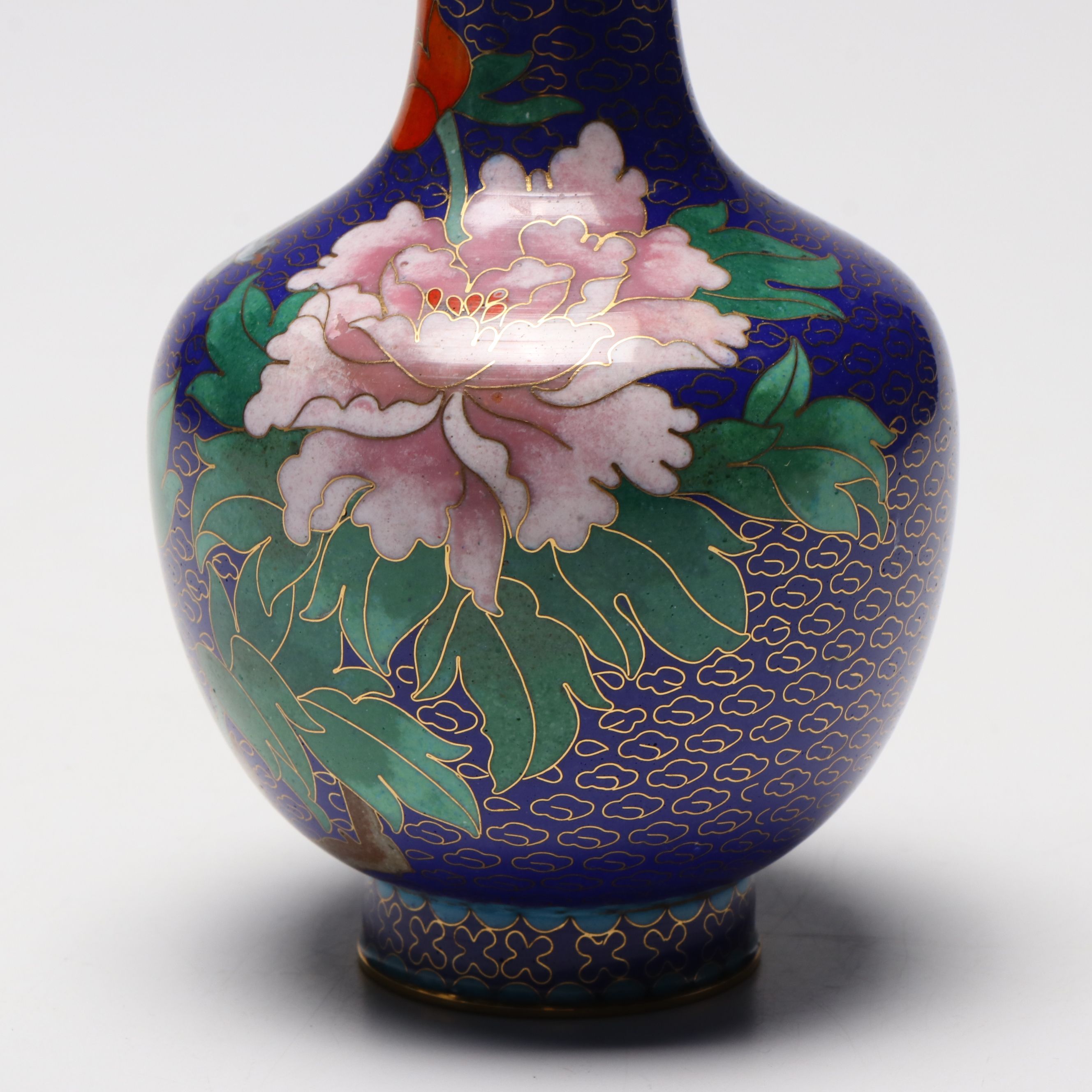 Chinese Cloisonné Peony Vase, Mid to Late 20th Century