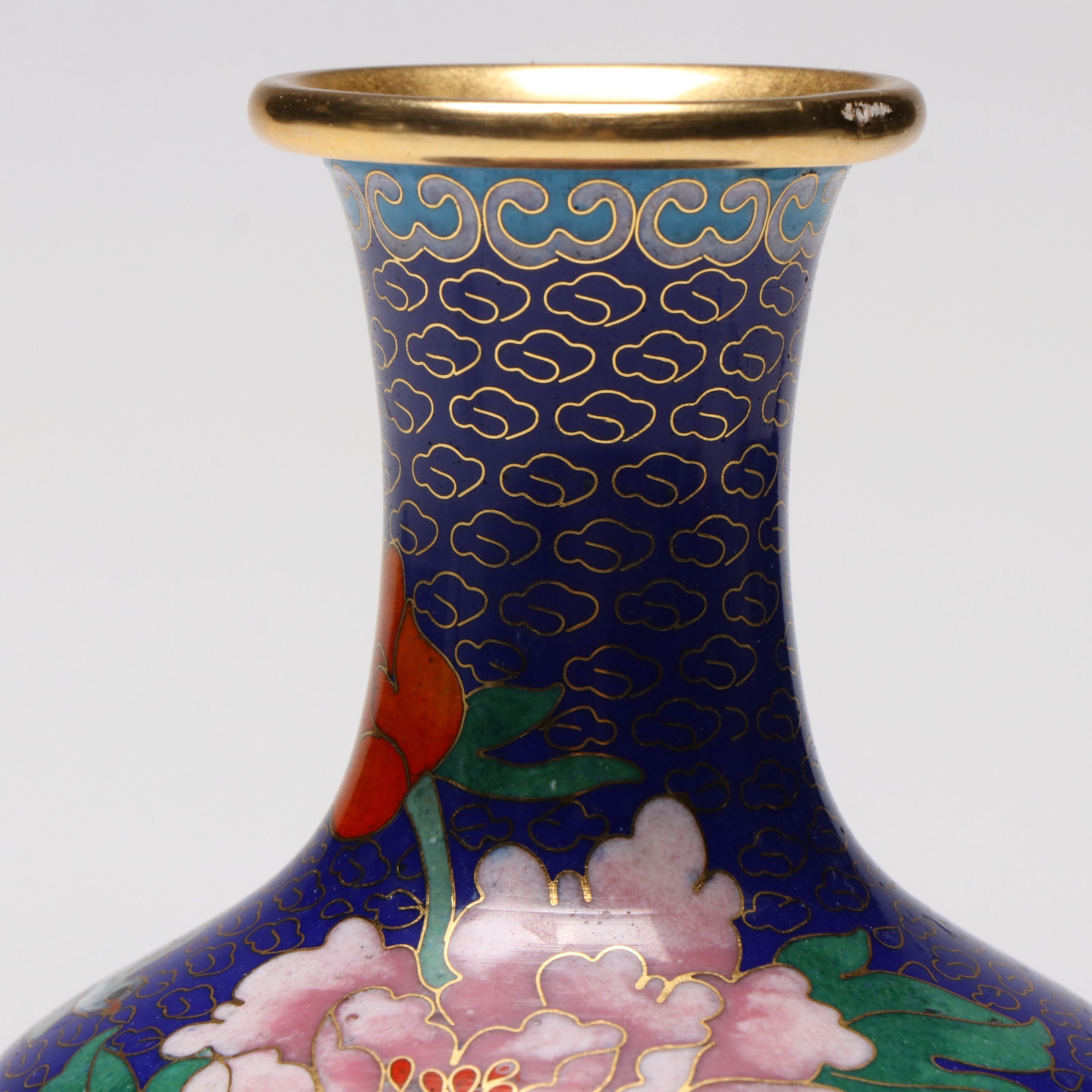 Chinese Cloisonné Peony Vase, Mid to Late 20th Century