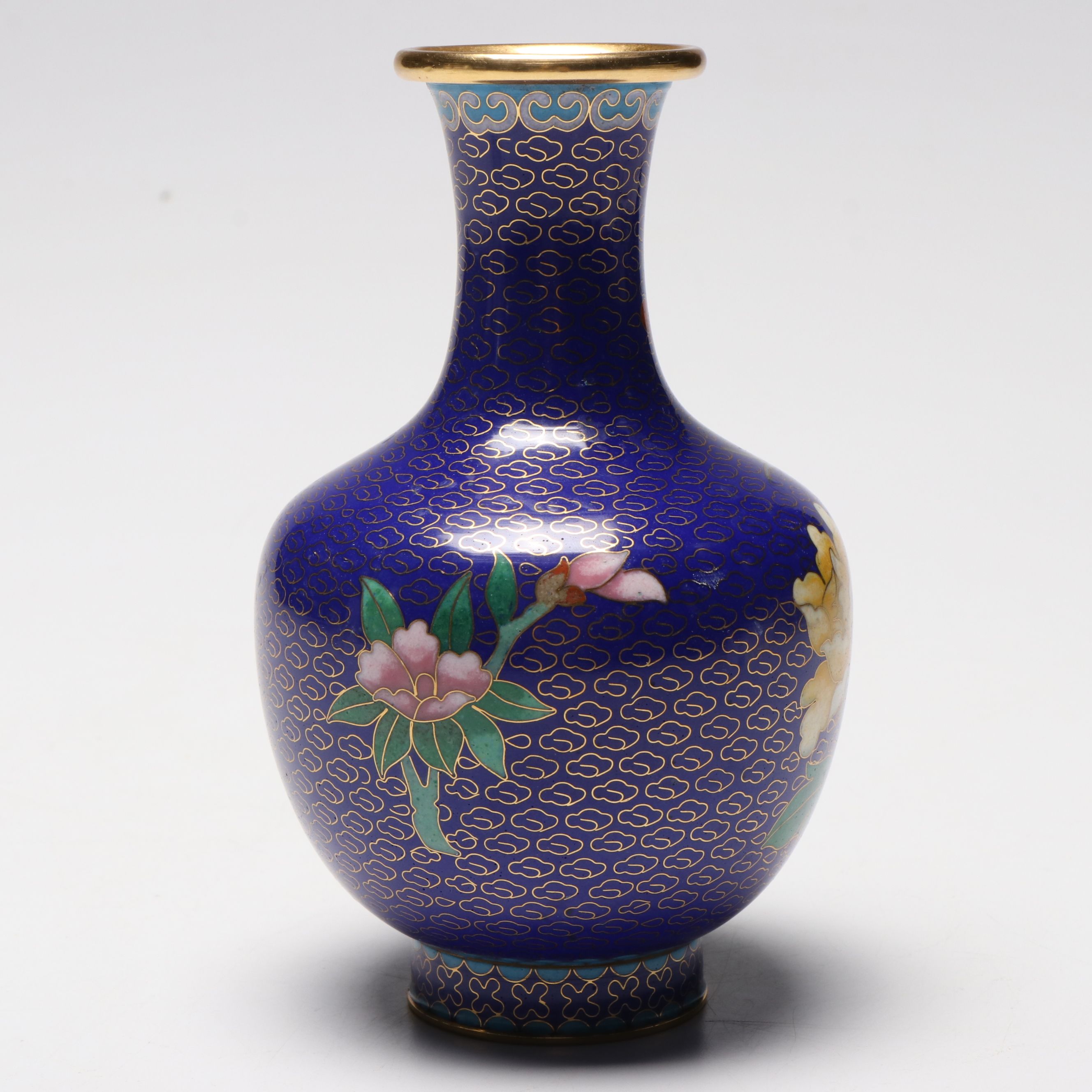 Chinese Cloisonné Peony Vase, Mid to Late 20th Century