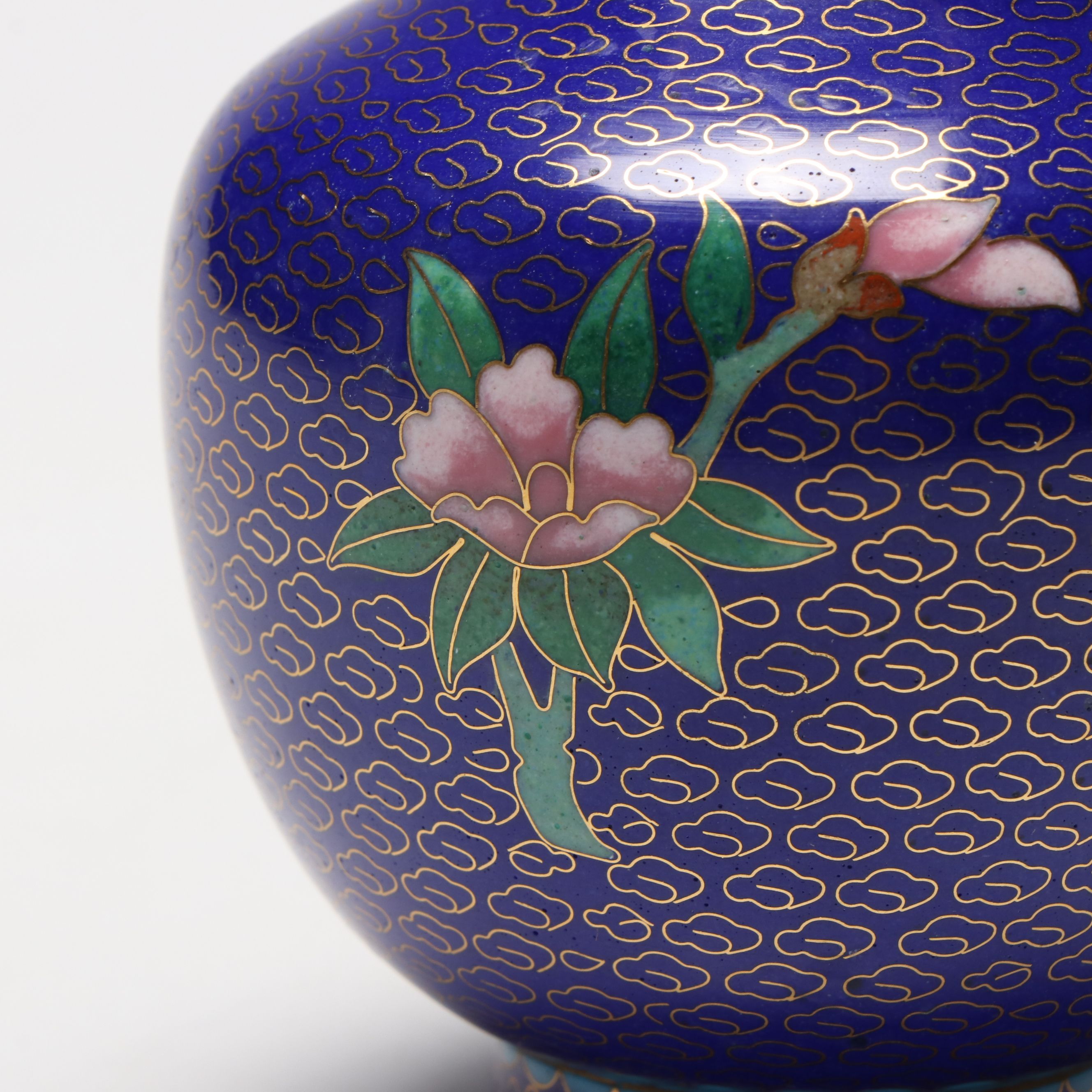 Chinese Cloisonné Peony Vase, Mid to Late 20th Century