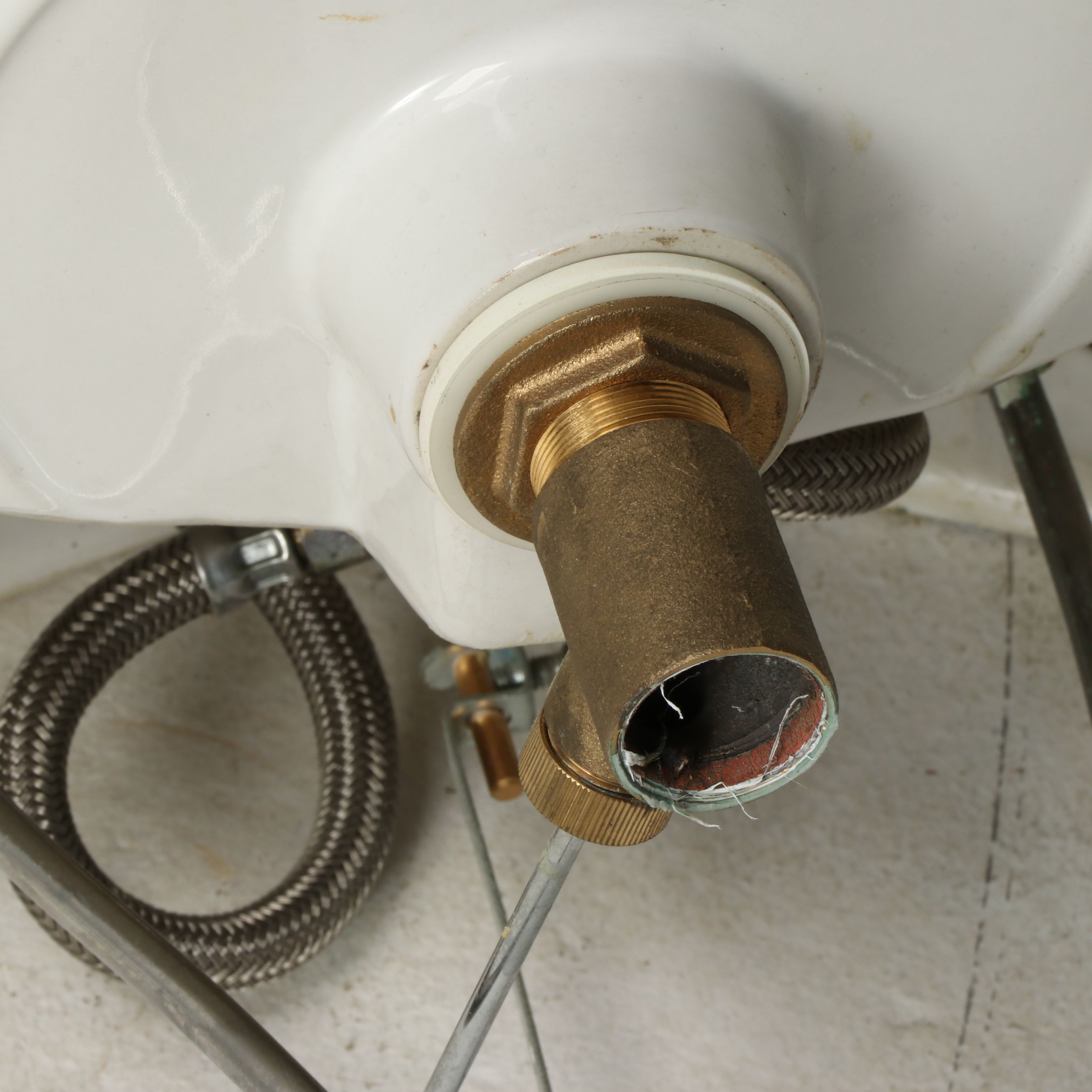 Porcelain Pedestal Sink with Brass and Metal Hardware