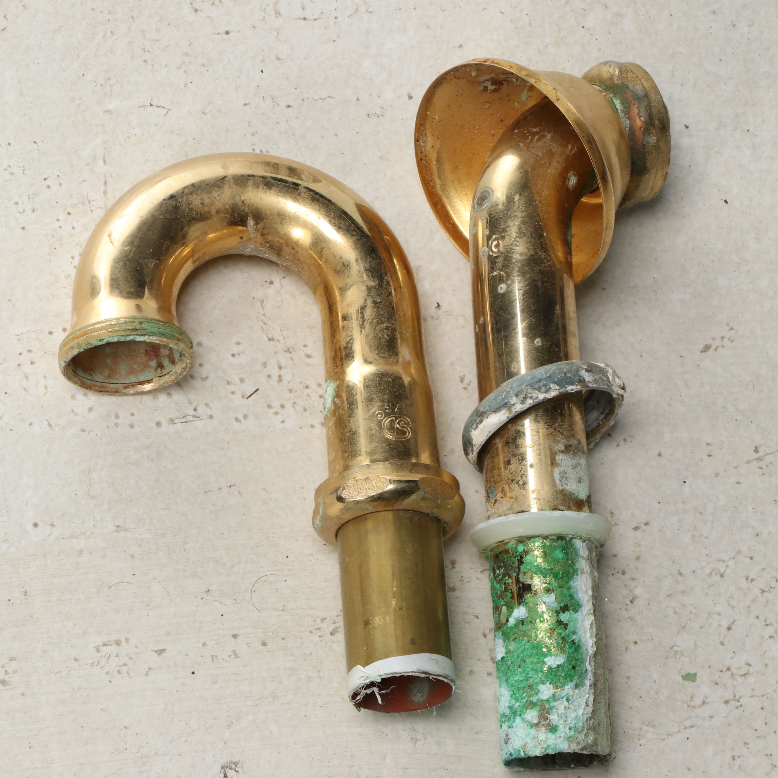 Porcelain Pedestal Sink with Brass and Metal Hardware
