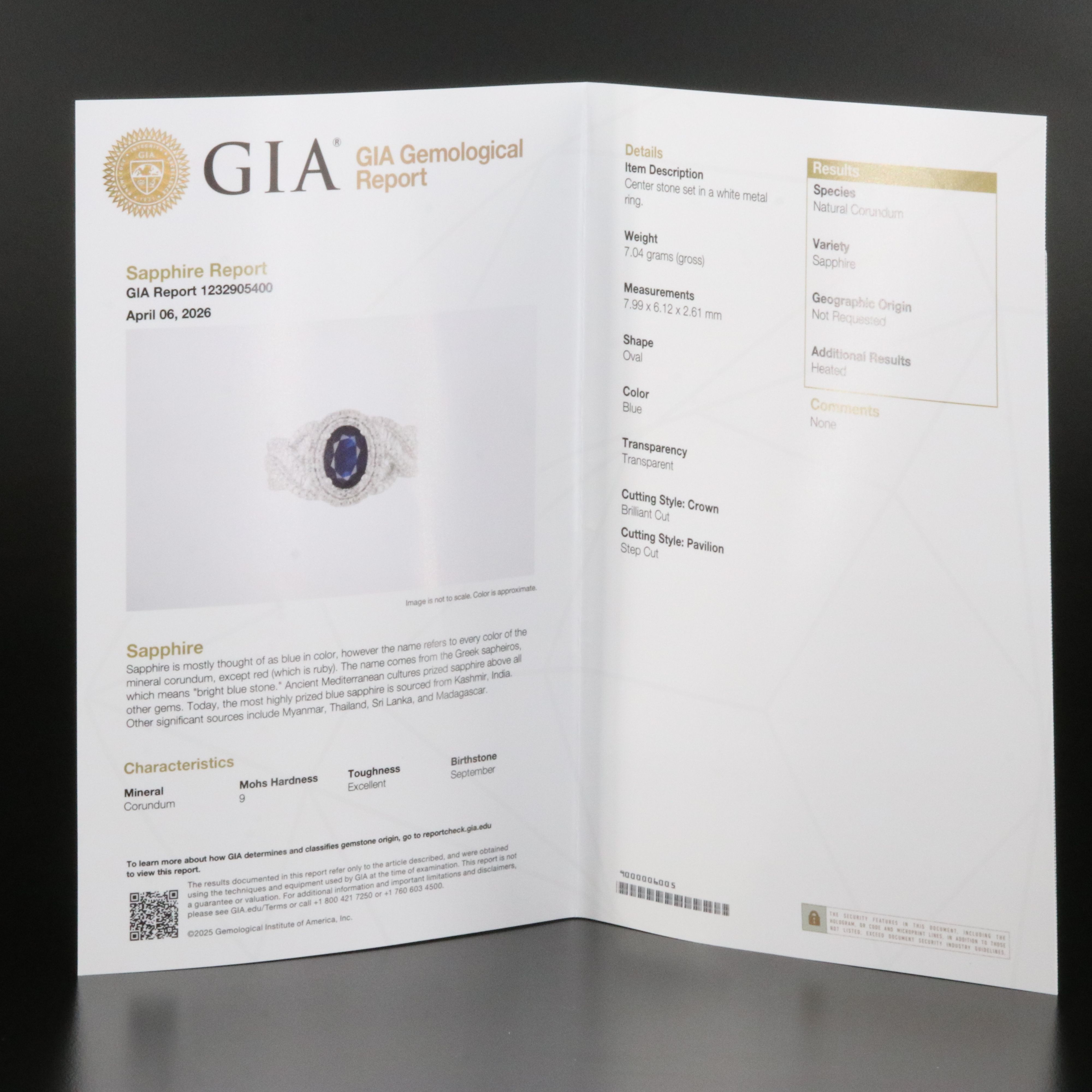 14K 1.02 CT Sapphire and 0.82 CTW Diamond Ring with GIA Report
