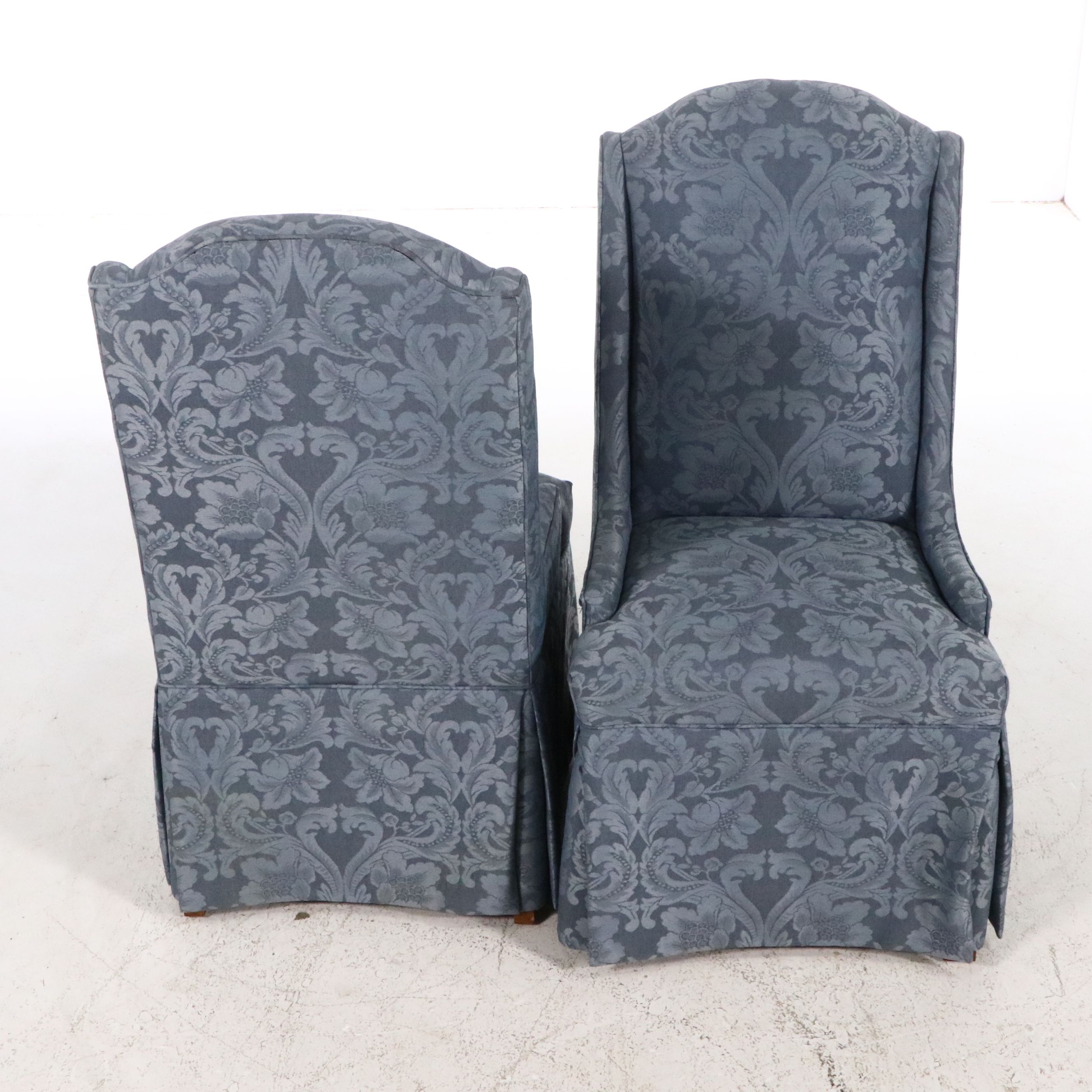 Pair of Contemporary Damask Upholstered Dining Armchairs