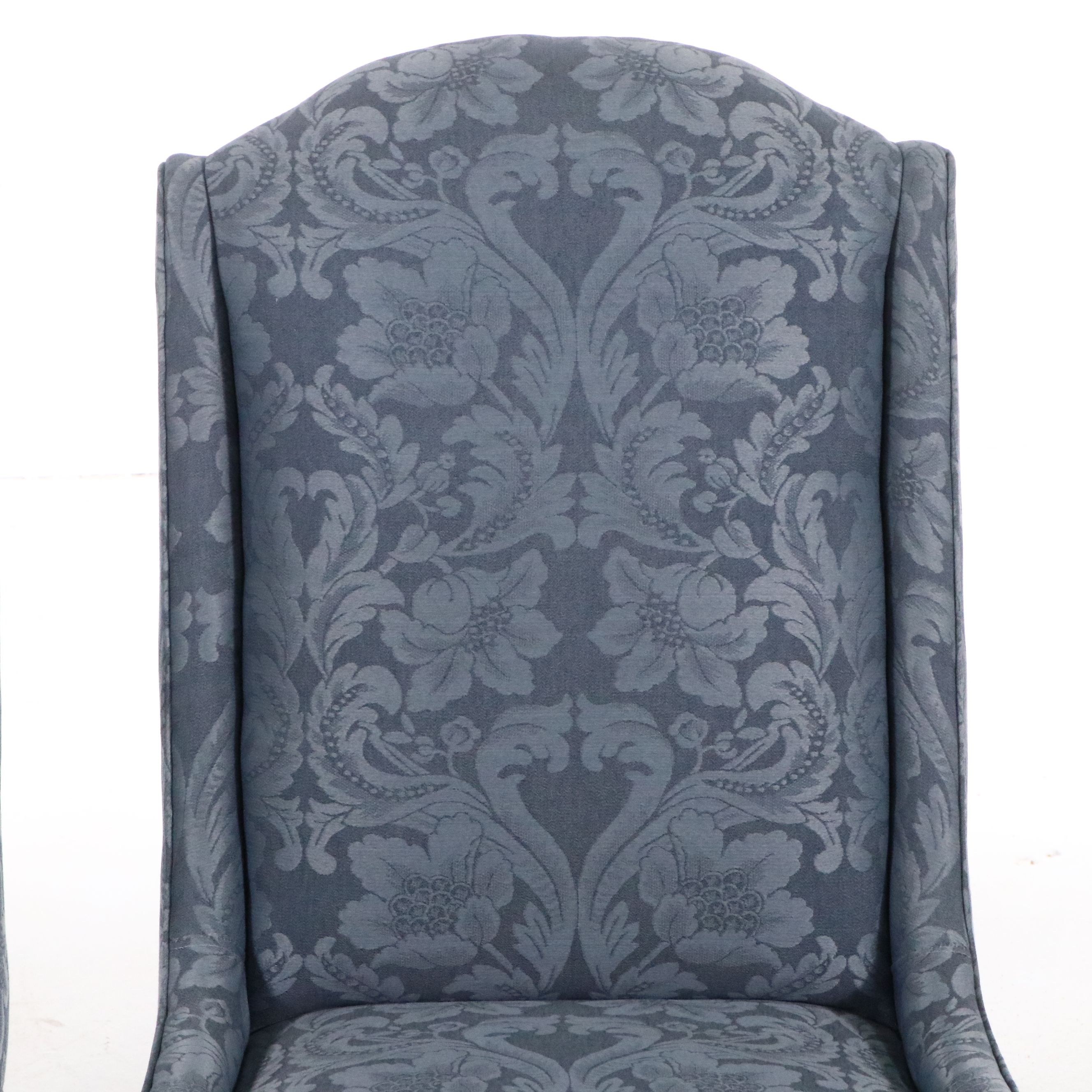 Pair of Contemporary Damask Upholstered Dining Armchairs
