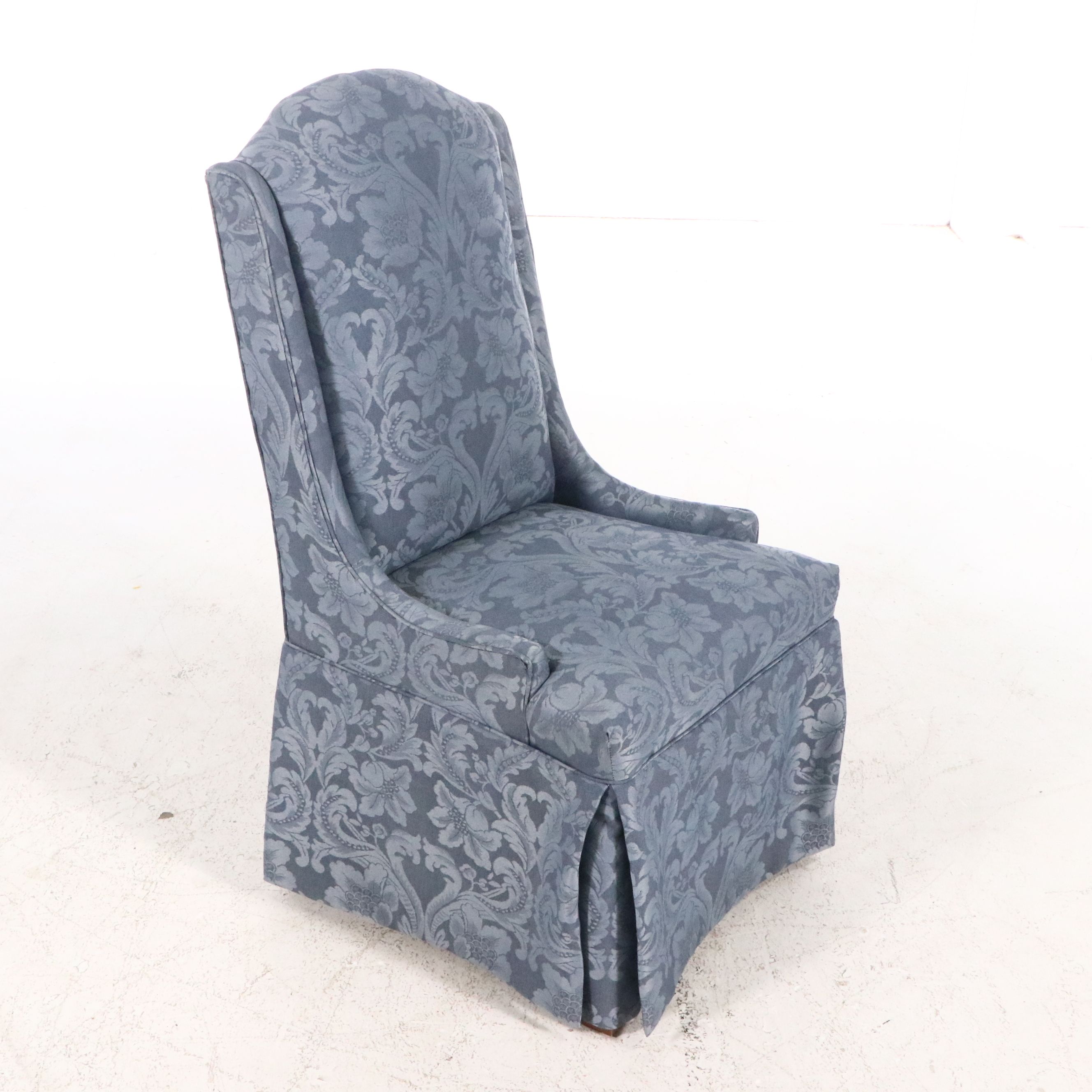 Pair of Contemporary Damask Upholstered Dining Armchairs