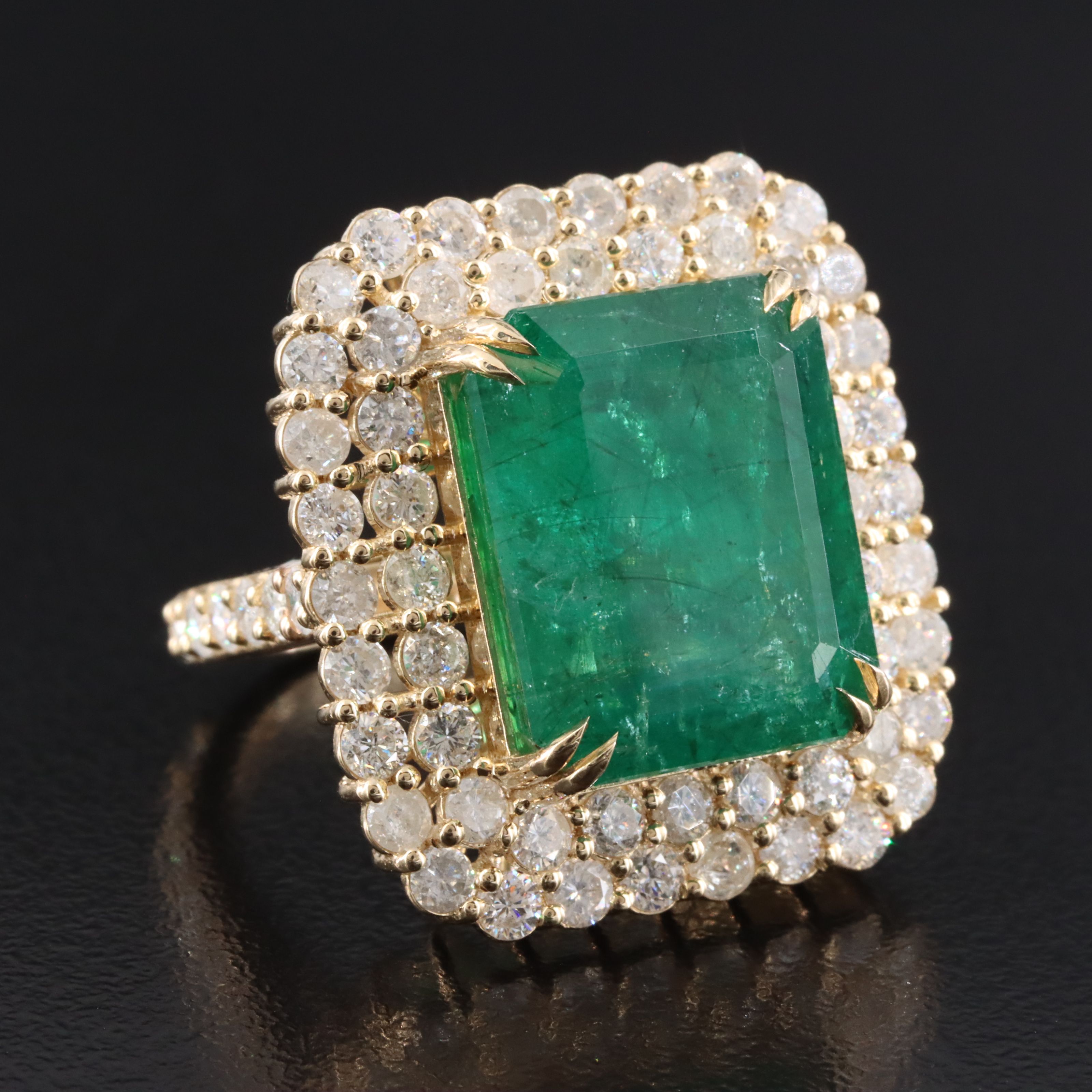 14K 13.25 CT Zambian Emerald and 2.95 CTW Diamond Ring with GIA Report