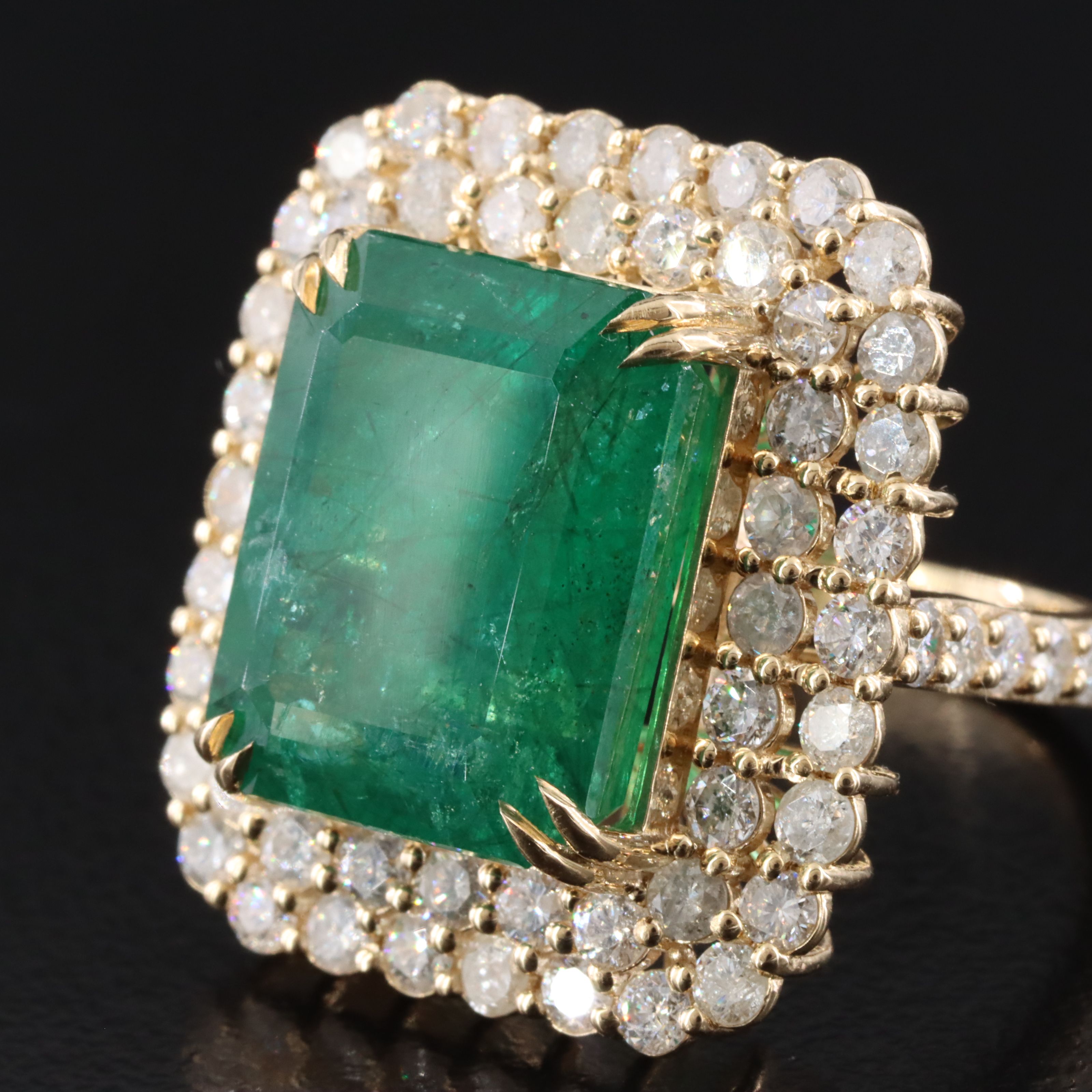 14K 13.25 CT Zambian Emerald and 2.95 CTW Diamond Ring with GIA Report