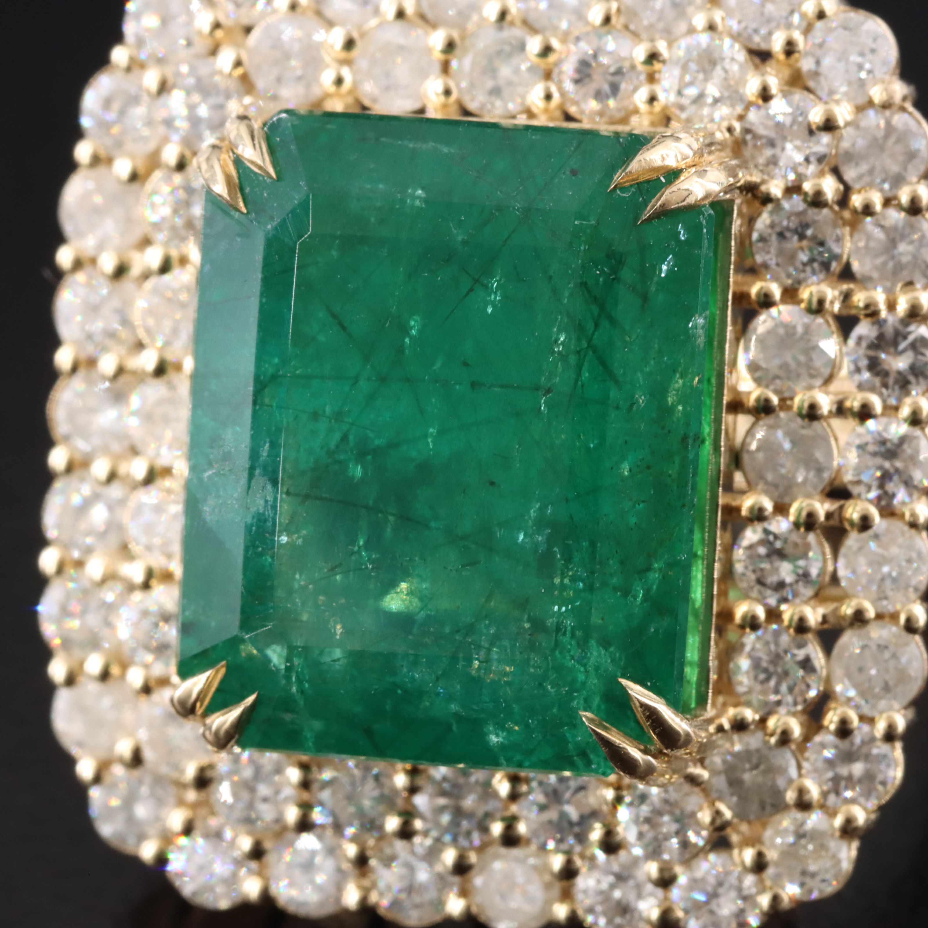 14K 13.25 CT Zambian Emerald and 2.95 CTW Diamond Ring with GIA Report