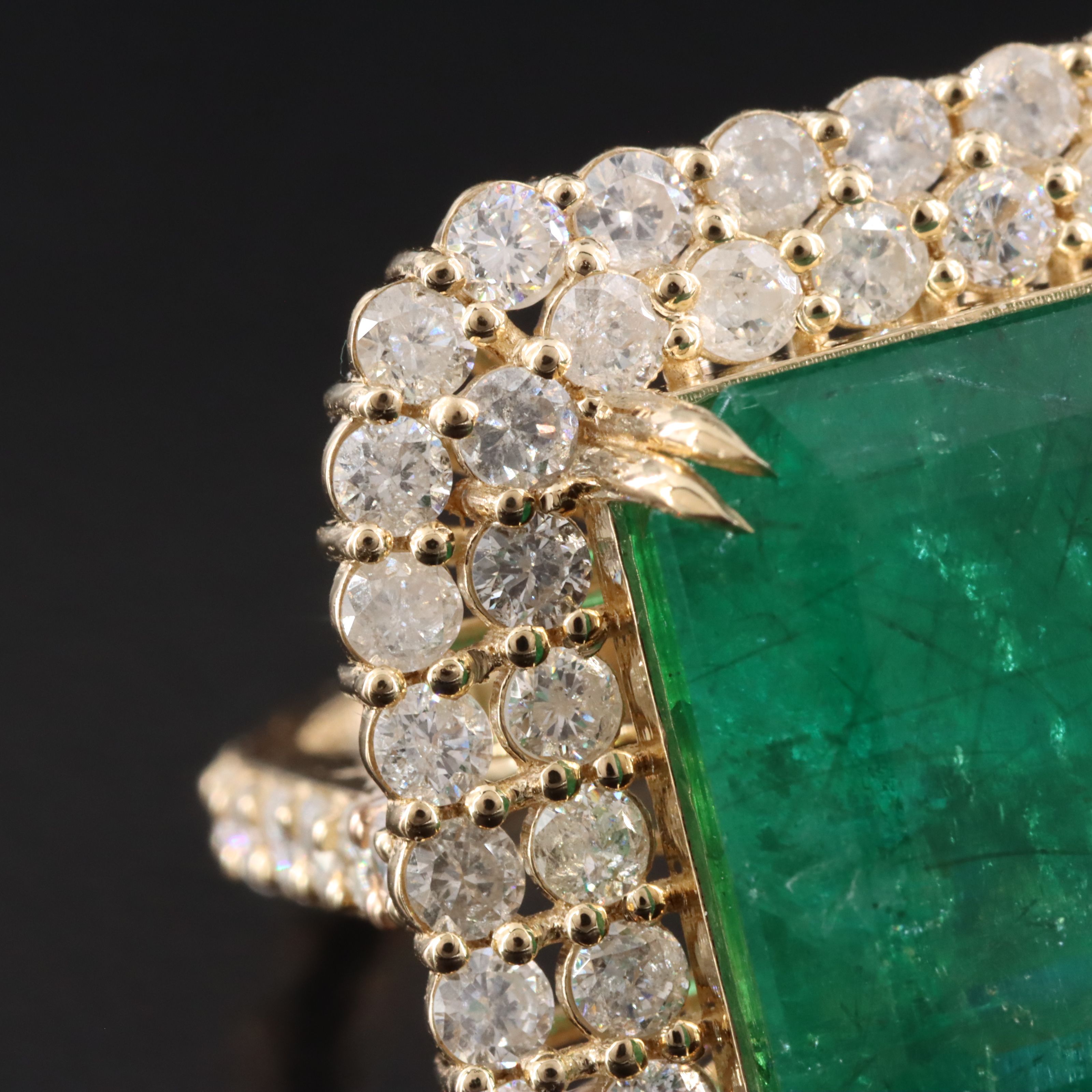 14K 13.25 CT Zambian Emerald and 2.95 CTW Diamond Ring with GIA Report