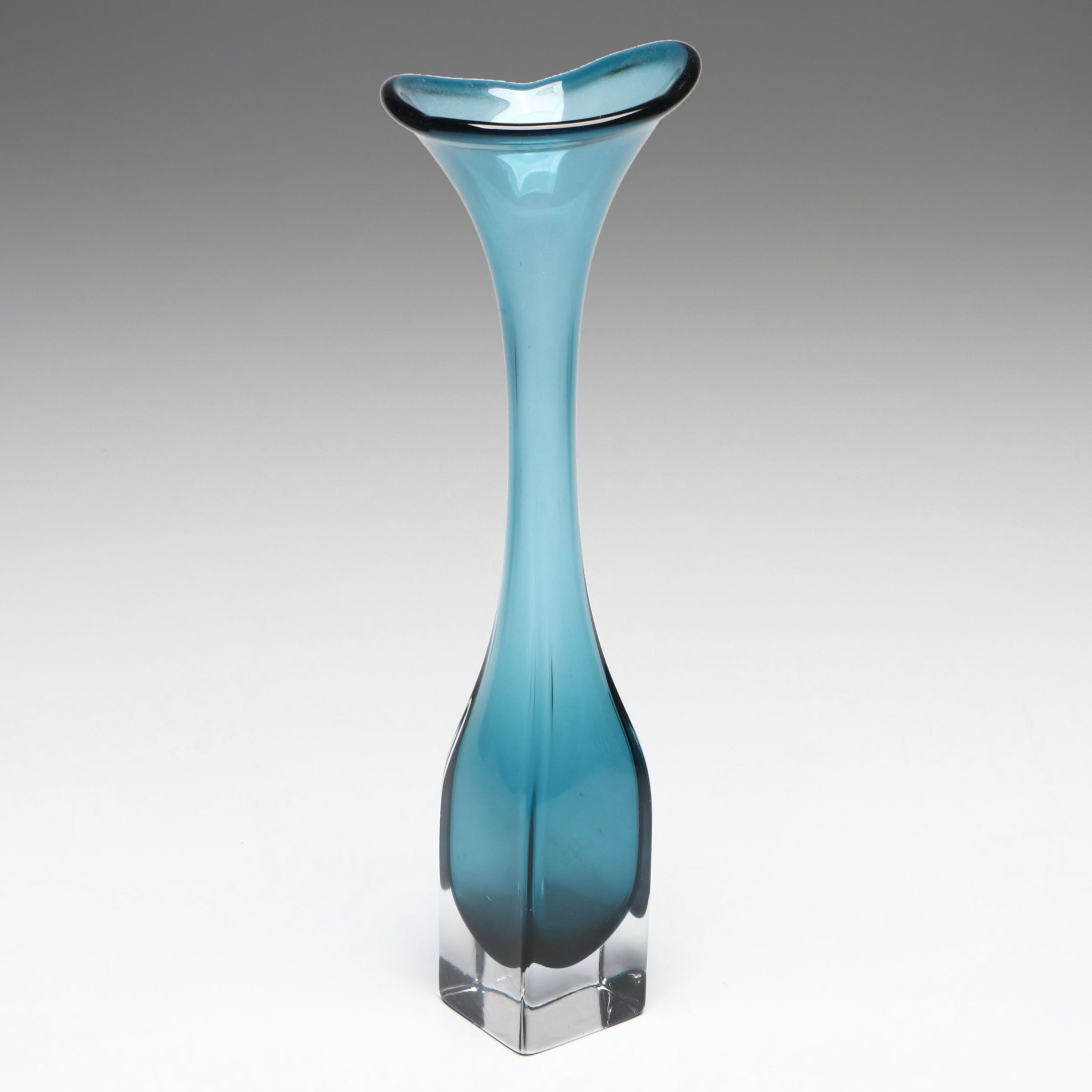 Aseda Glasbruk Swedish Teal Glass Bud Vase, Mid-20th Century