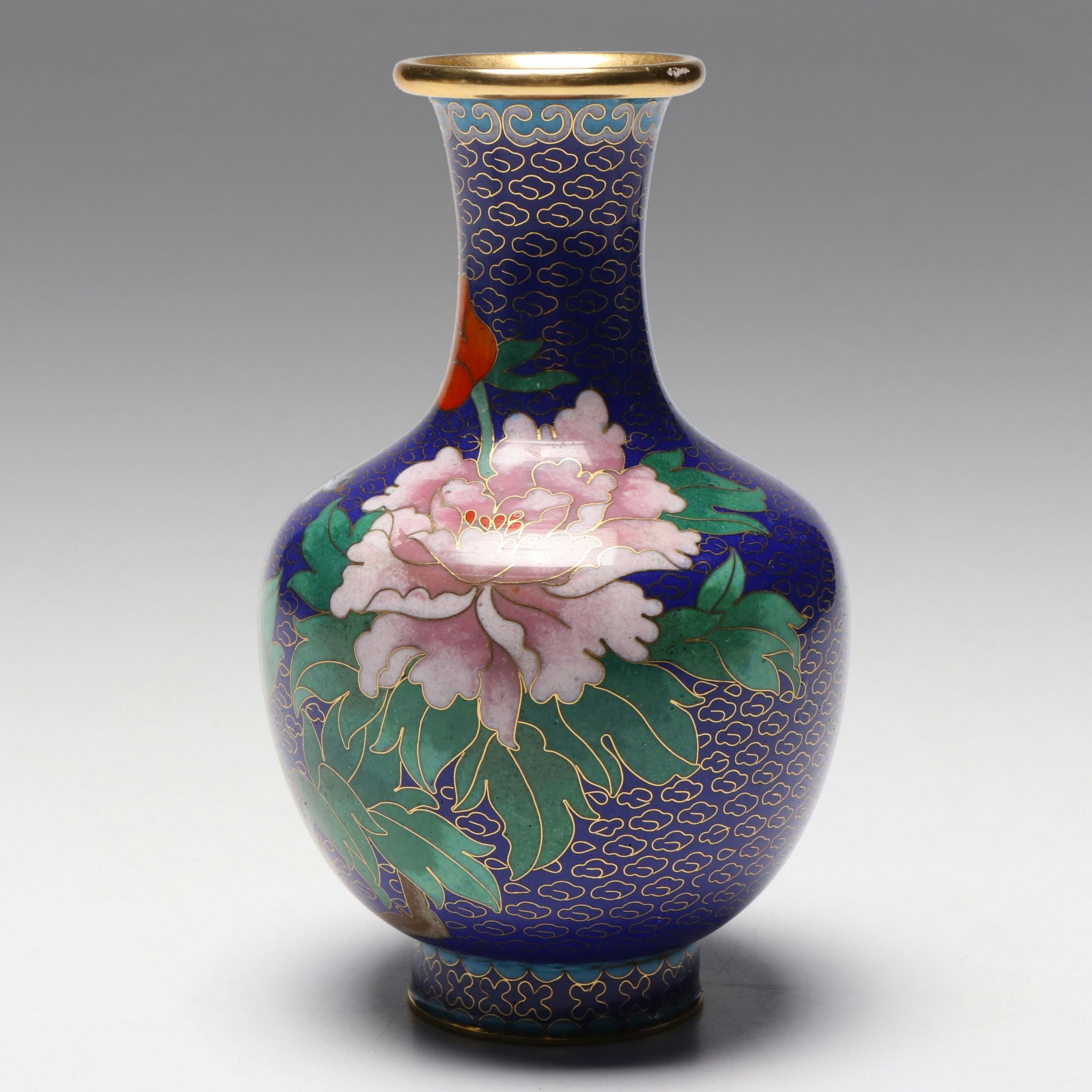 Chinese Cloisonné Peony Vase, Mid to Late 20th Century