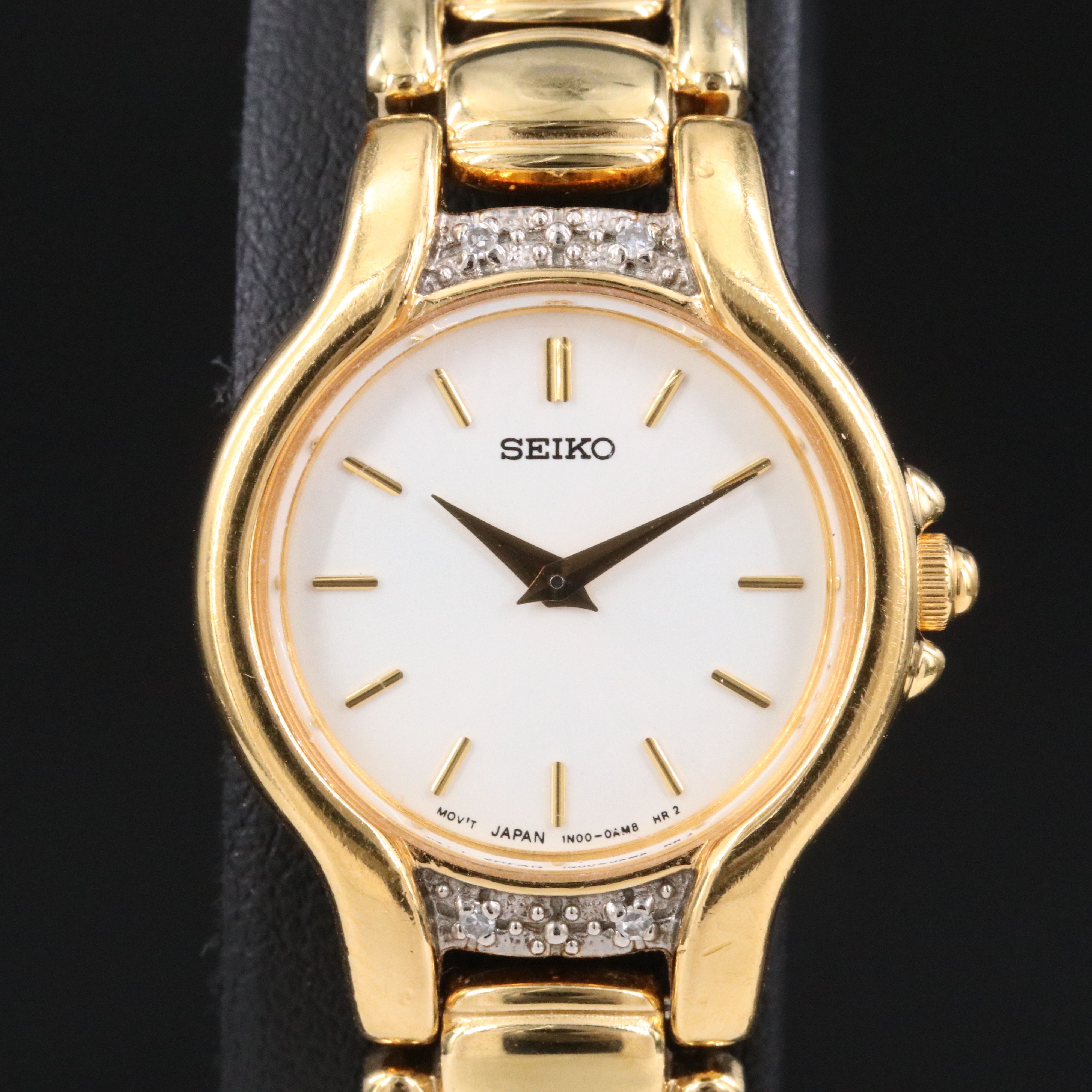 Vintage Seiko Gold-Tone Diamond Accented Quartz Dress Watch
