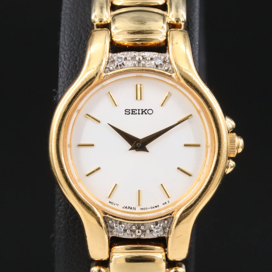 Vintage Seiko Gold-Tone Diamond Accented Quartz Dress Watch | EBTH Vintage Seiko Gold-Tone Diamond Accented Quartz Dress Watch | EBTH